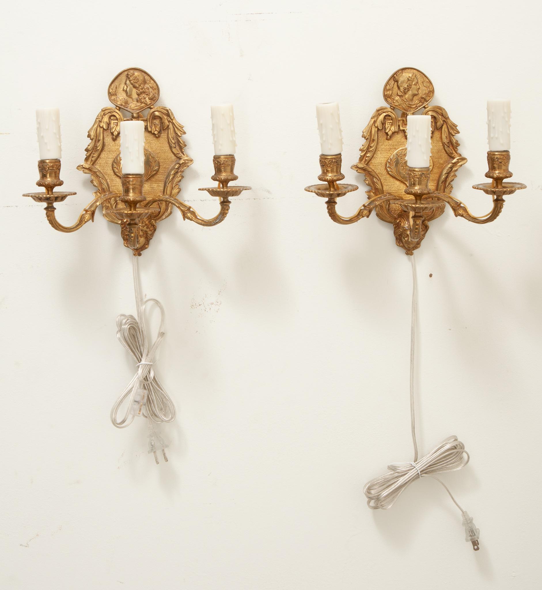 French Pair of Brass Sconces For Sale 8