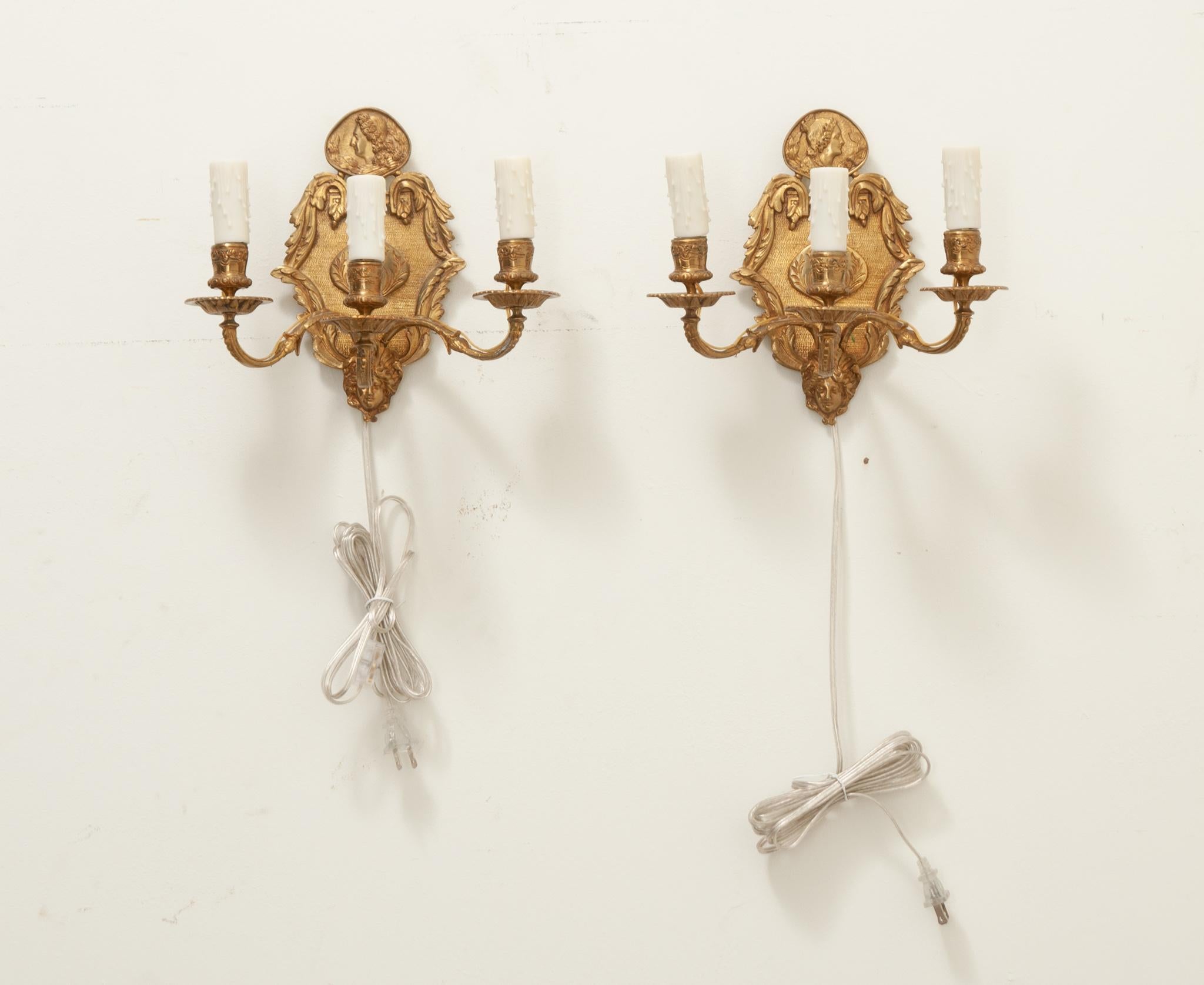 Other French Pair of Brass Sconces For Sale