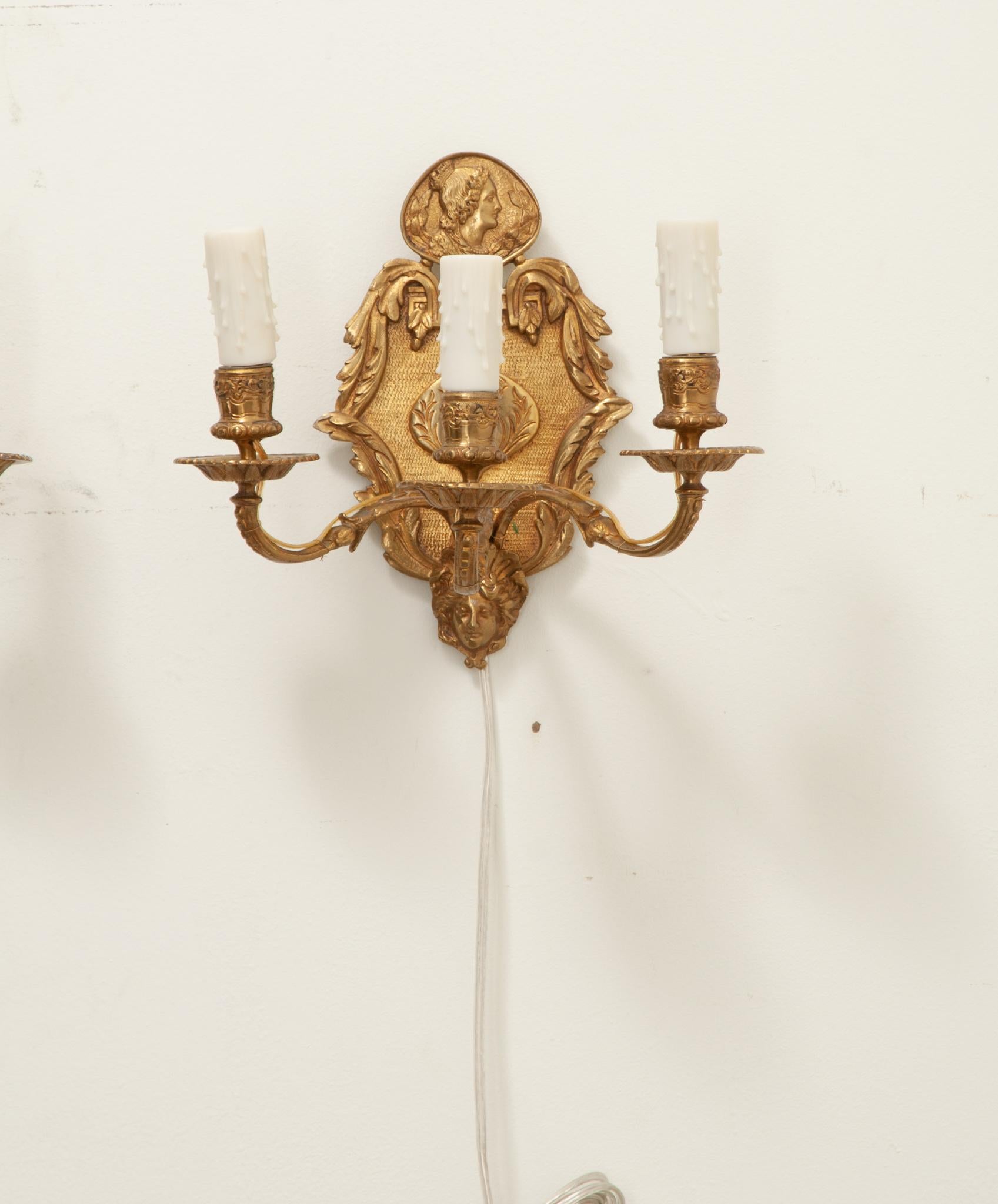 Metalwork French Pair of Brass Sconces For Sale