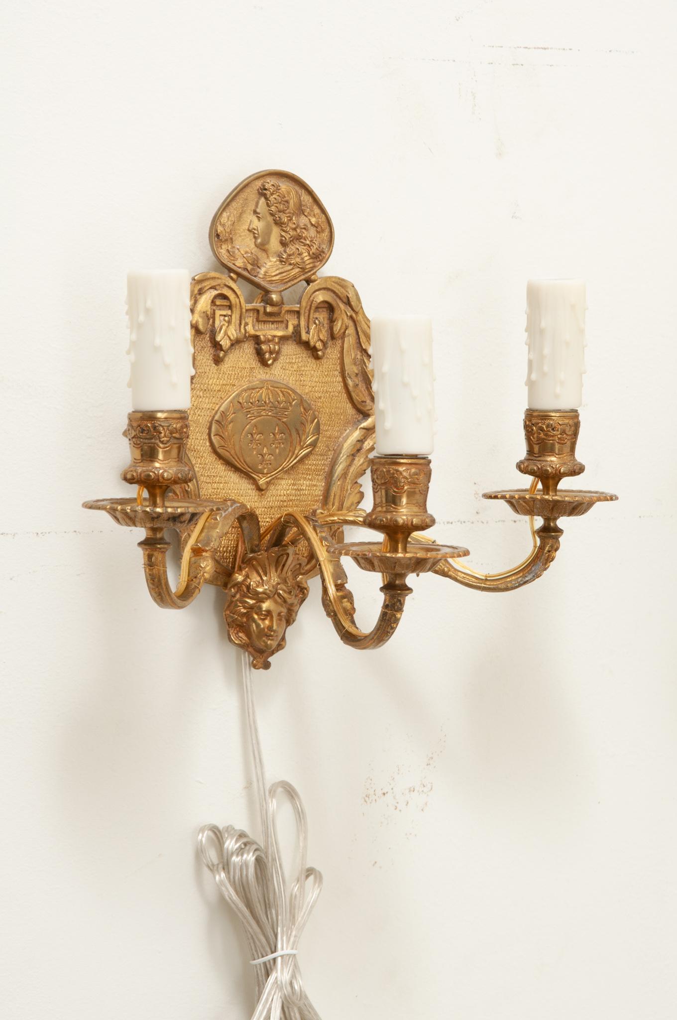 19th Century French Pair of Brass Sconces For Sale