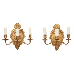 Retro French Pair of Brass Sconces