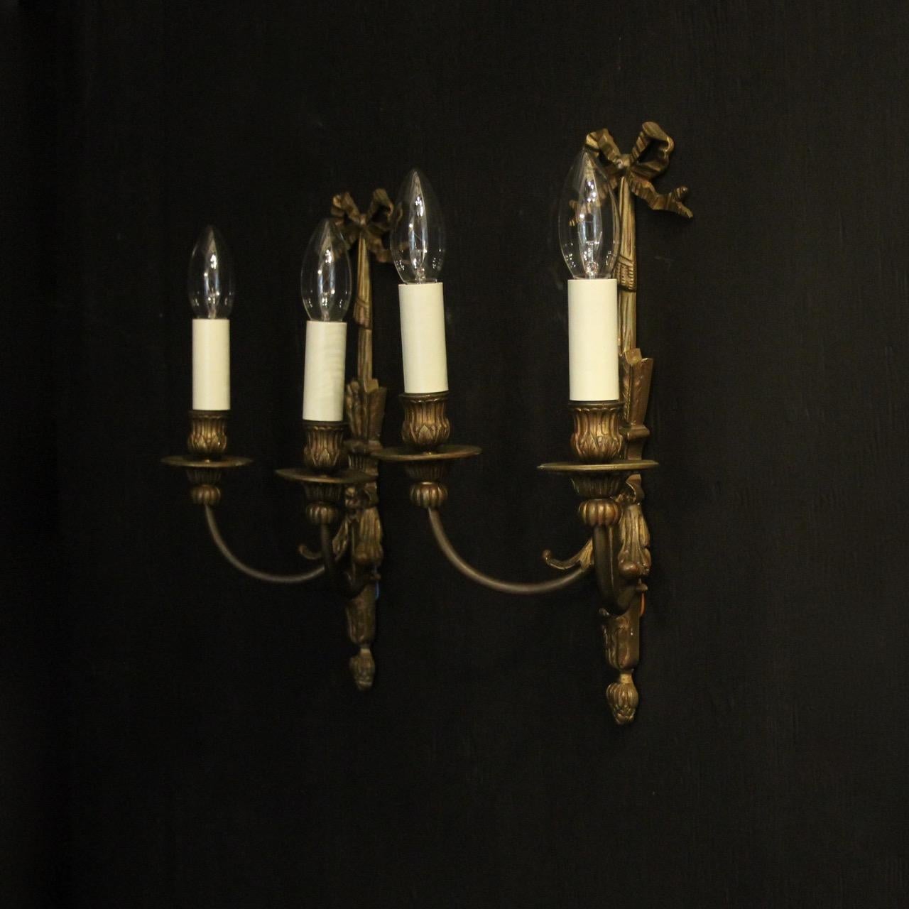 French Pair Of Bronze Antique Wall Lights For Sale 5