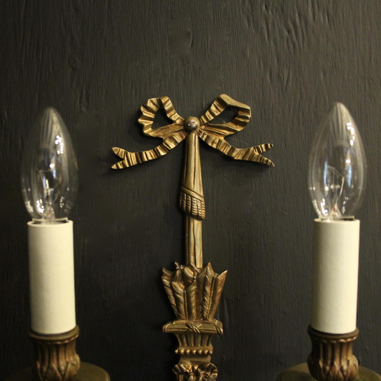 Gilt French Pair Of Bronze Antique Wall Lights For Sale