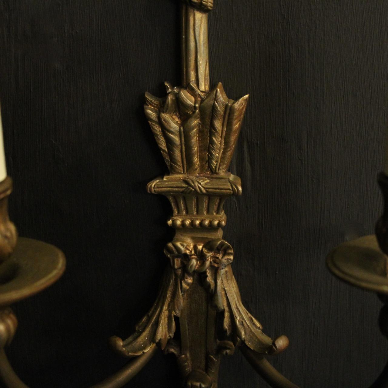 19th Century French Pair Of Bronze Antique Wall Lights For Sale