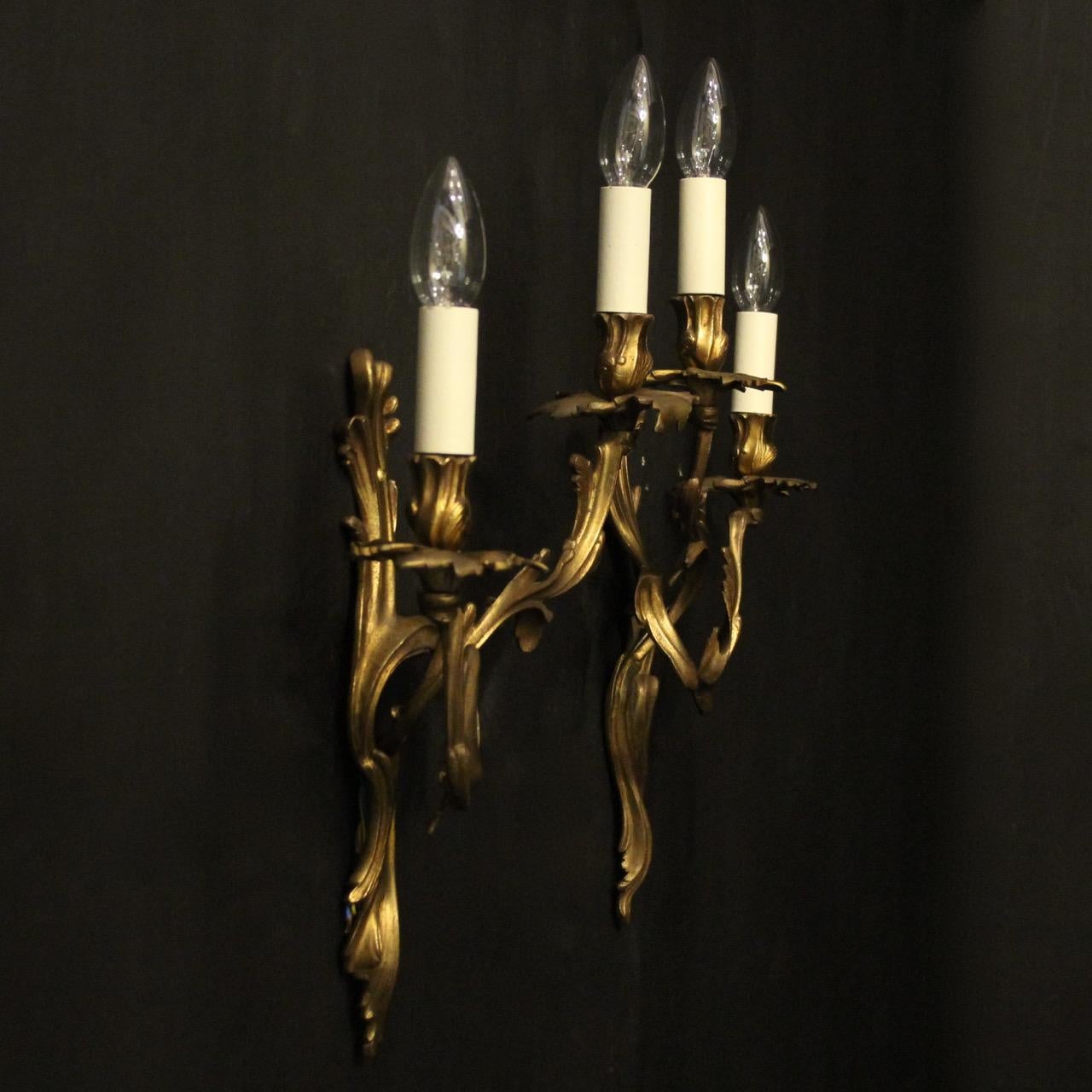 French Pair of Bronze Antique Wall Sconces 5