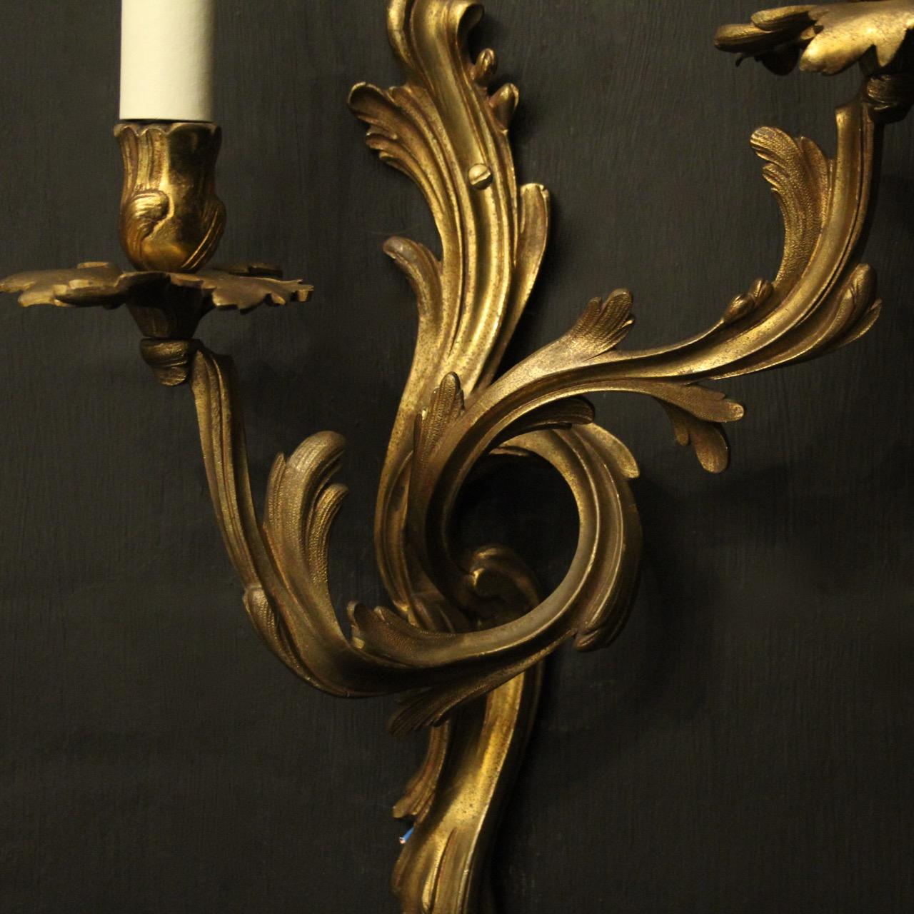 Gilt French Pair of Bronze Antique Wall Sconces