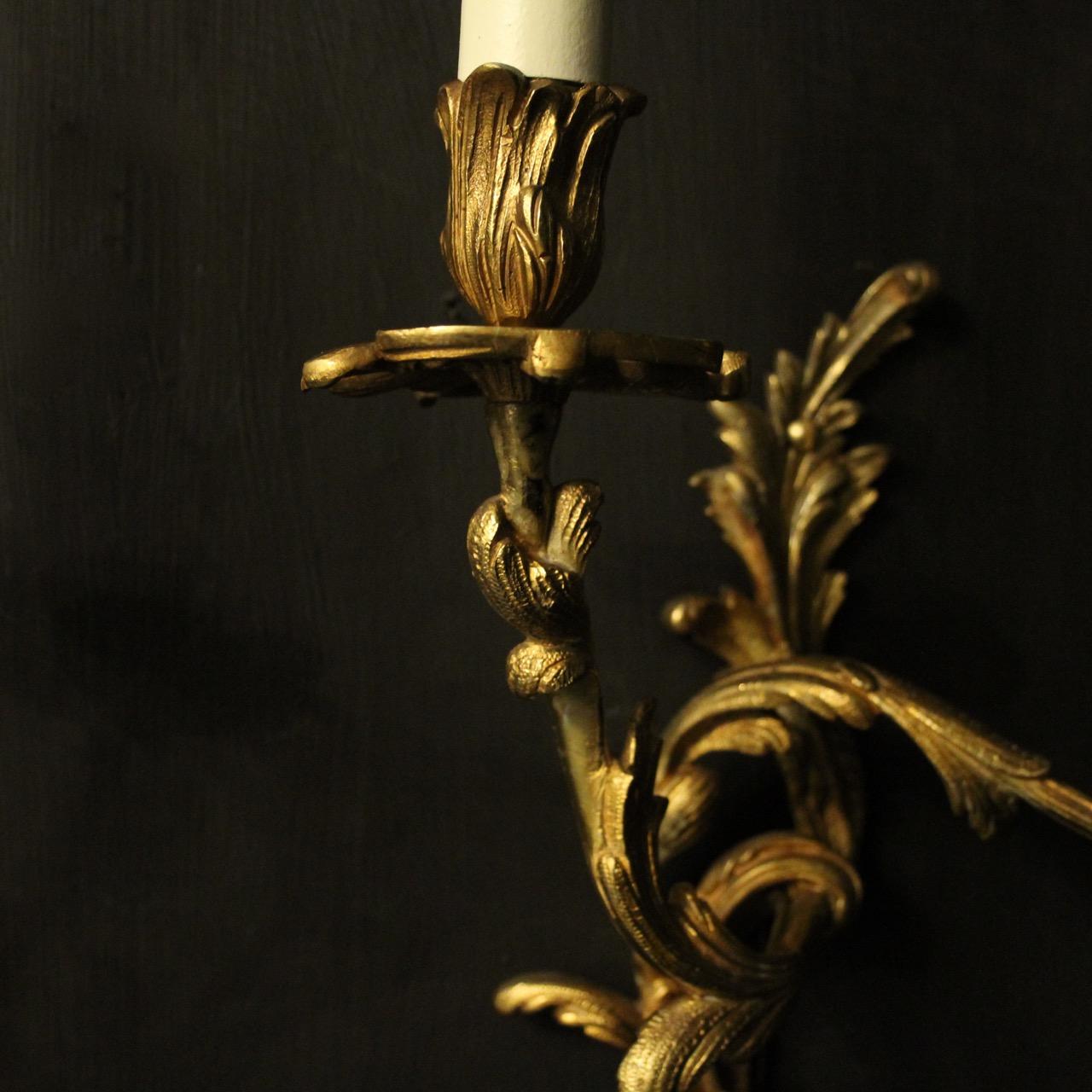 Gilt French Pair Of Bronze Antique Wall Sconces