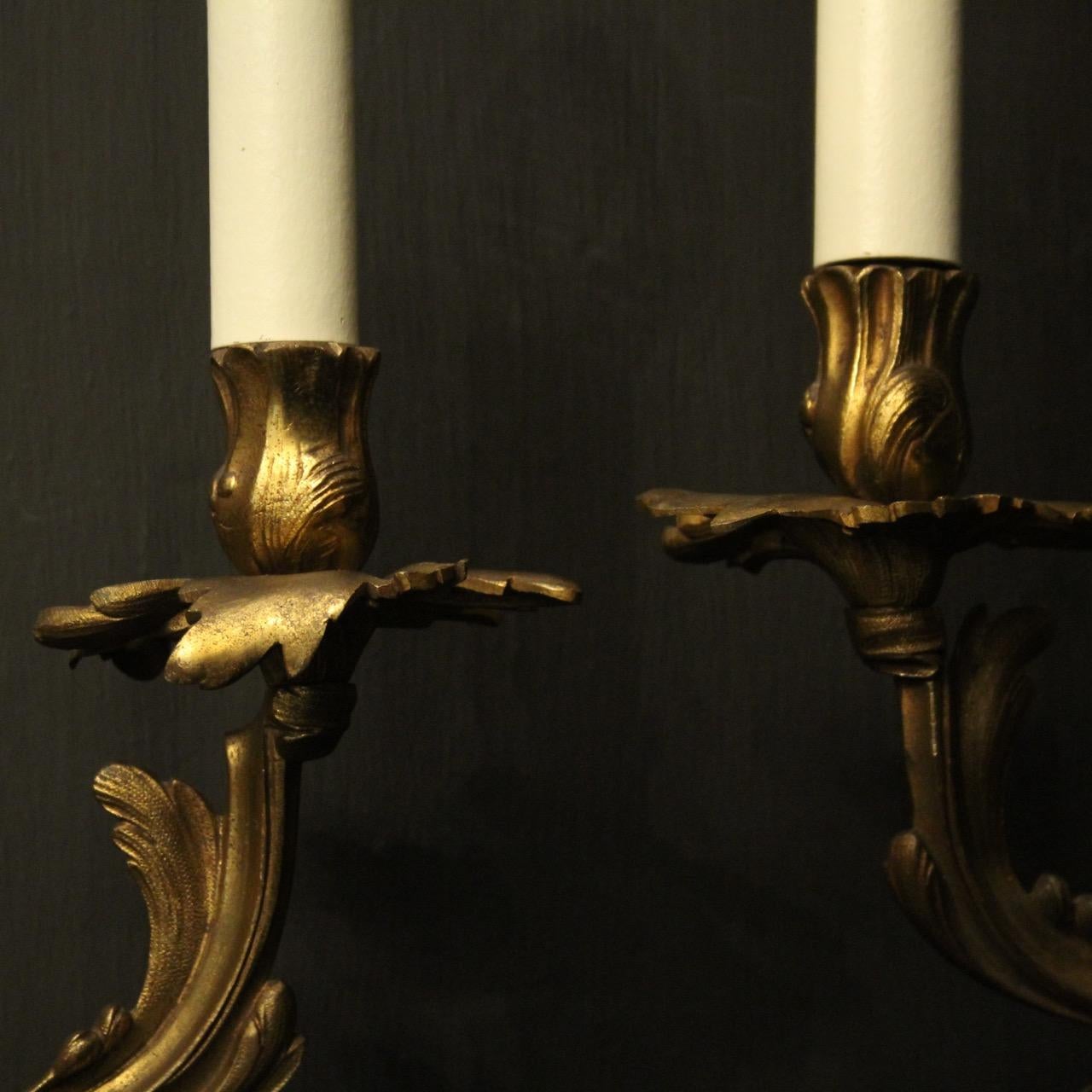 French Pair of Bronze Antique Wall Sconces 2
