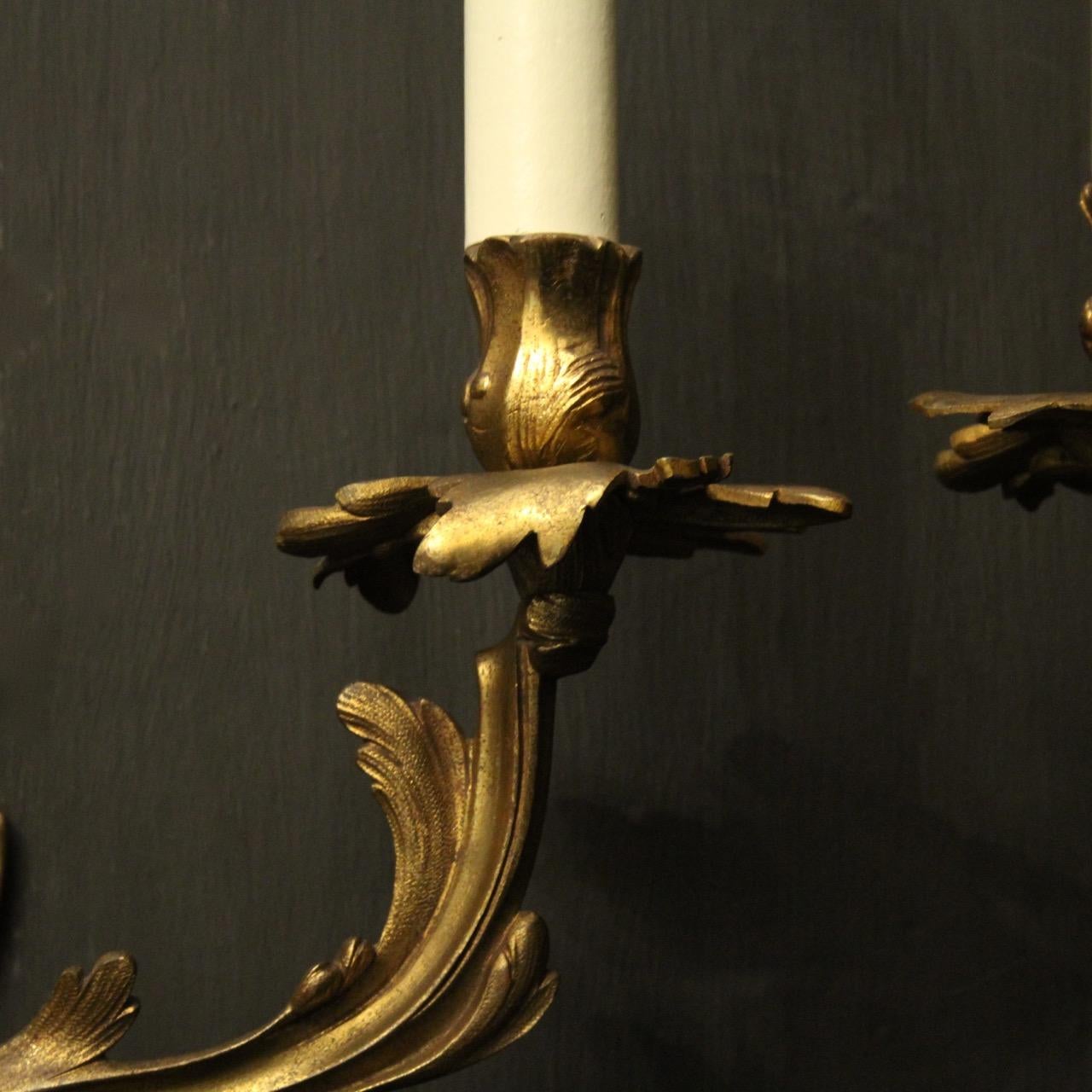 French Pair of Bronze Antique Wall Sconces 4