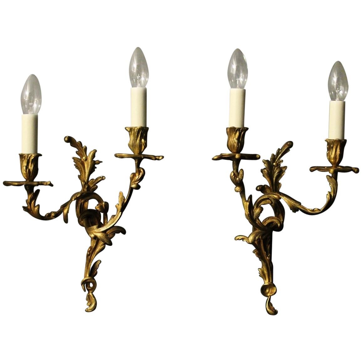 French Pair Of Bronze Antique Wall Sconces