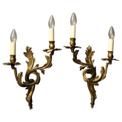 French Pair of Bronze Antique Wall Sconces