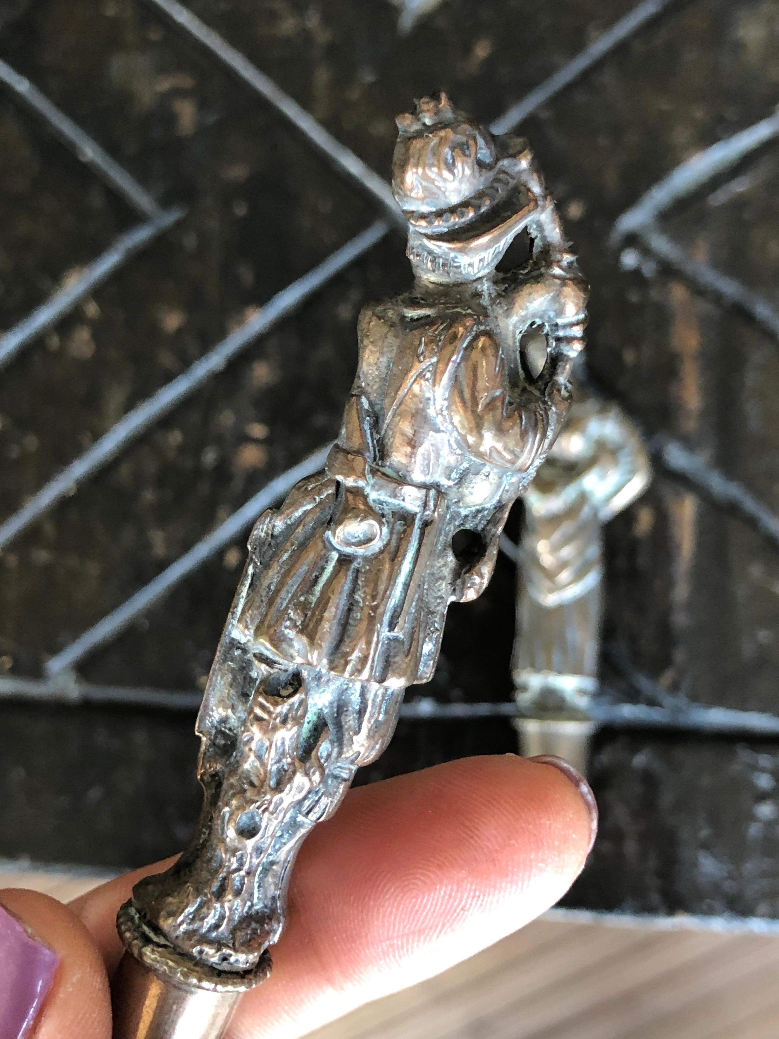 Hand-Carved French Pair of Bronze Cachets Depicting a Bagpipe Player and a Drummer For Sale