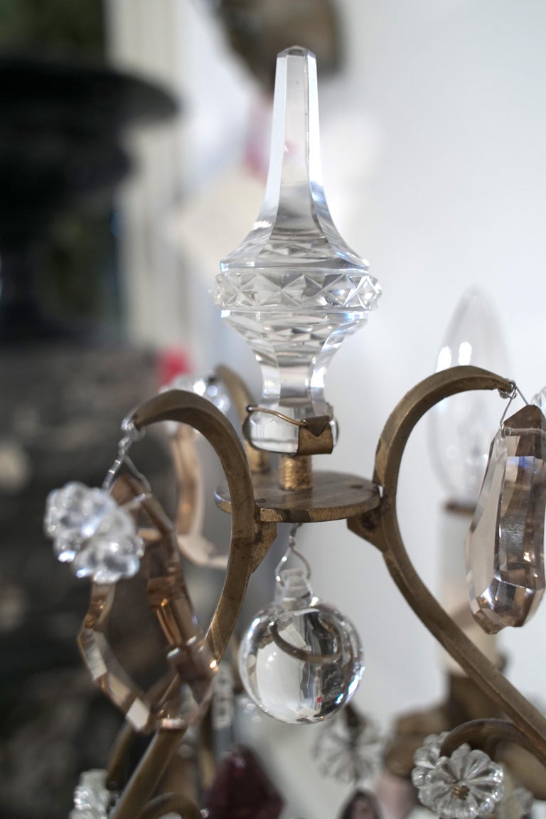 French Pair of Bronze Girandoles Candelabras with Clear and Amethyst