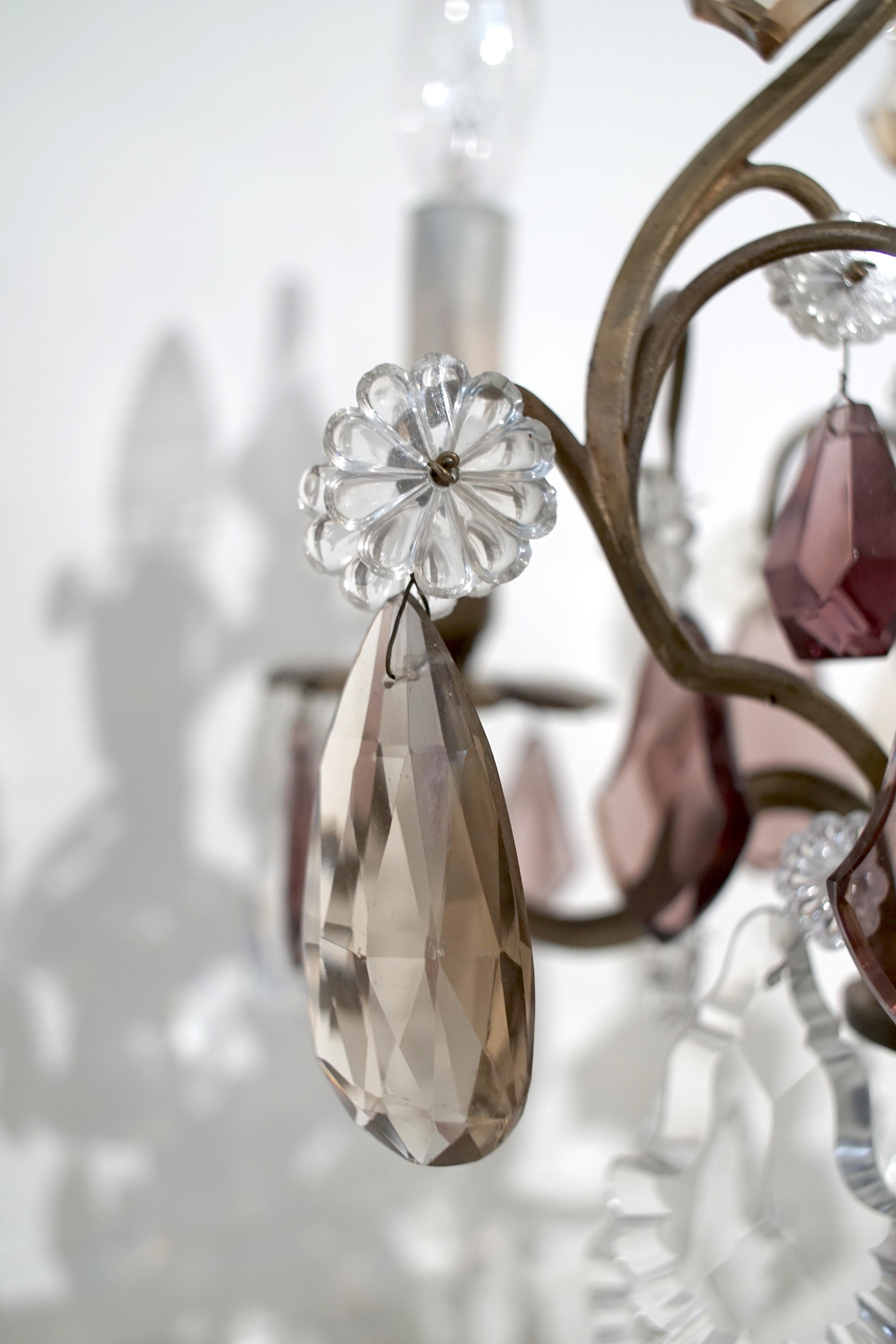 Paar Girandolen-Kandelaber aus Bronze mit klaren und Amethyst-Kristallen im Angebot 10