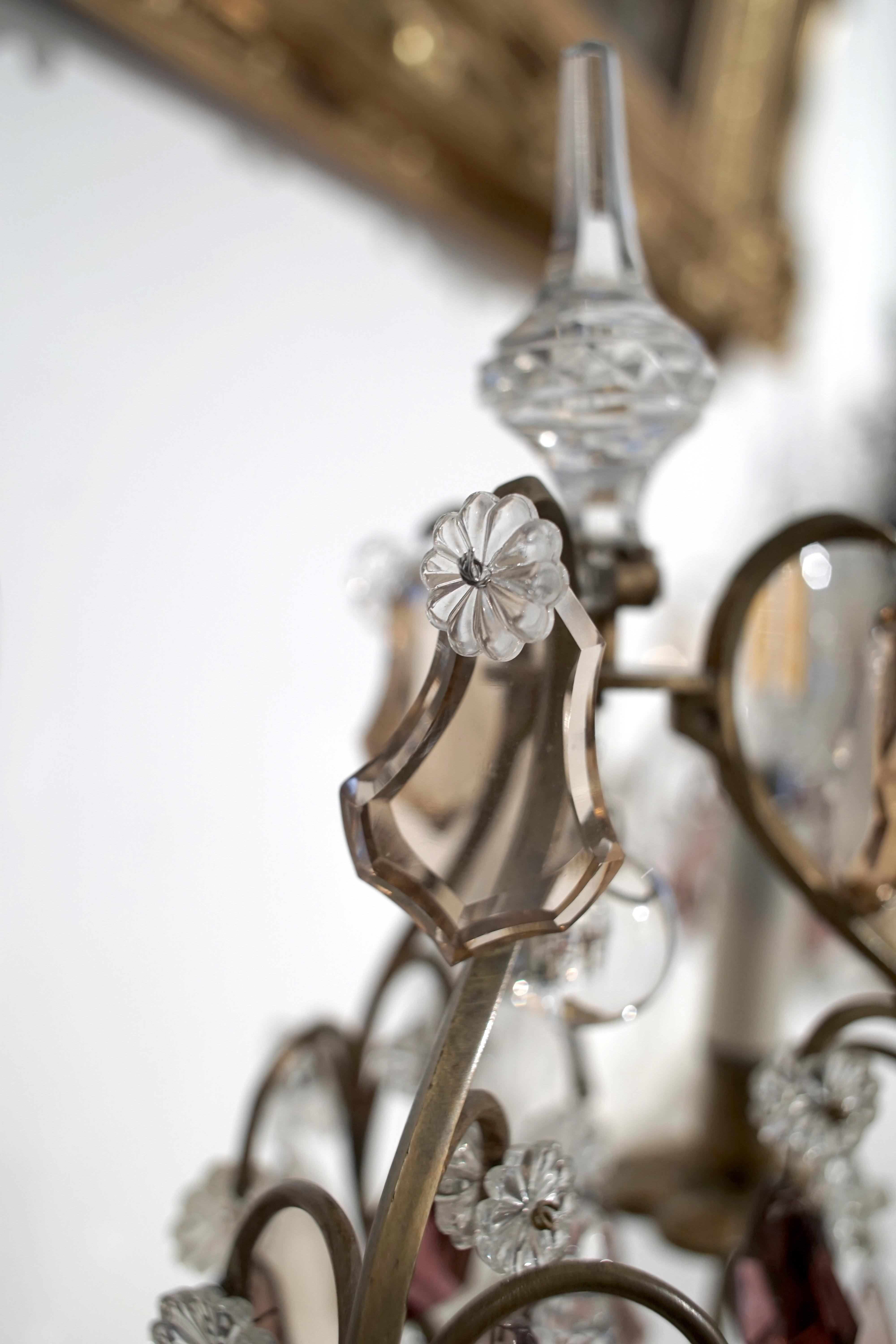 Paar Girandolen-Kandelaber aus Bronze mit klaren und Amethyst-Kristallen im Angebot 12