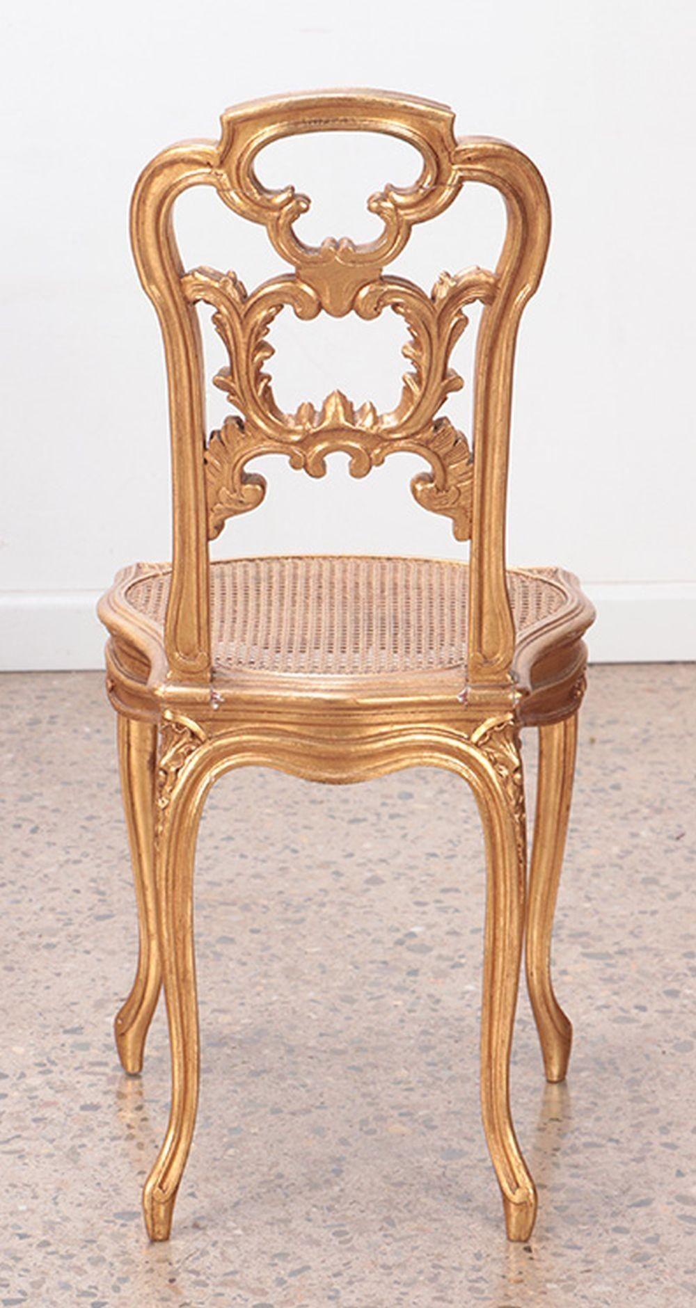 Early 20th Century French Pair of Carved Giltwood Side Chairs, c. 1910's For Sale