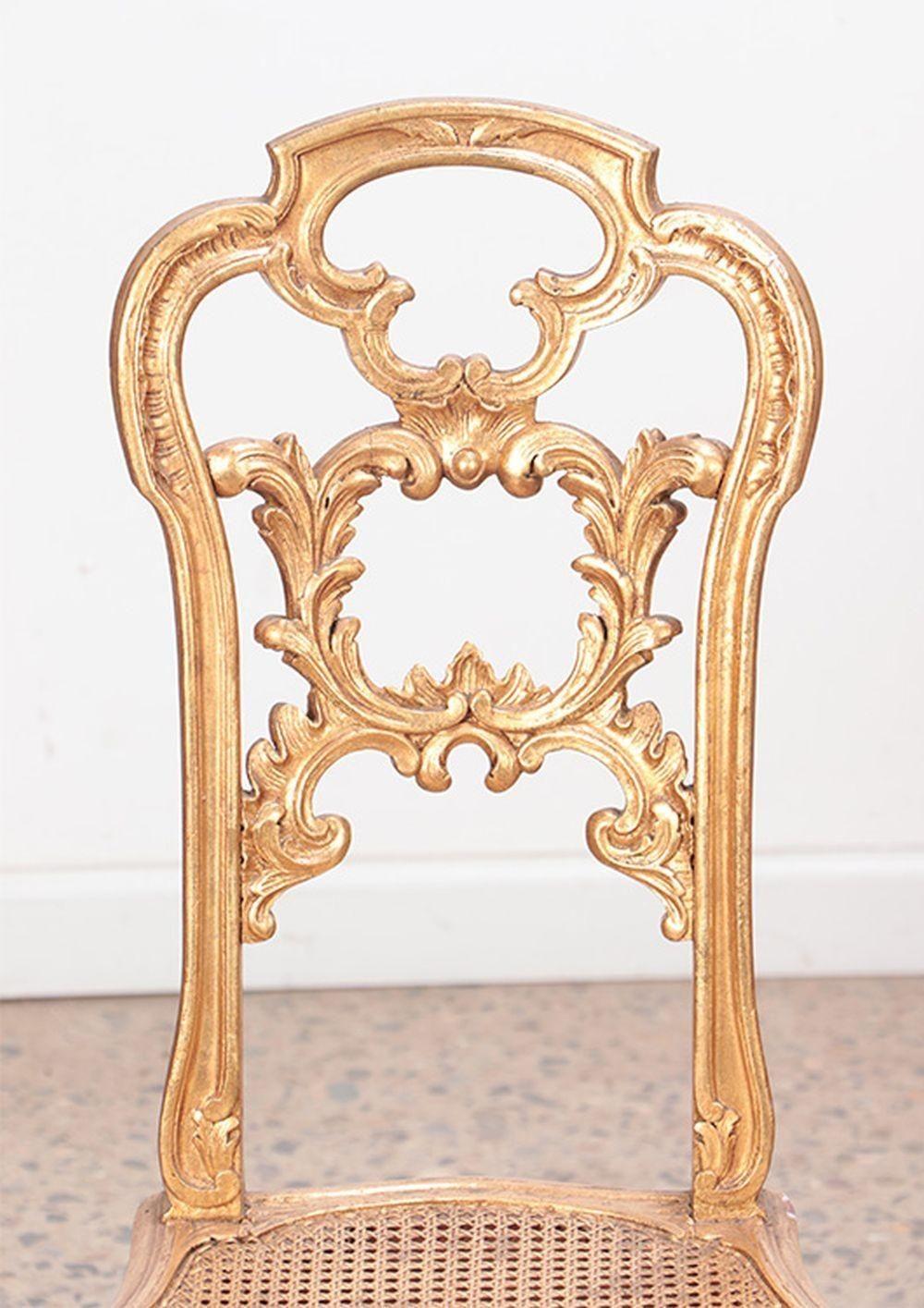 Wood French Pair of Carved Giltwood Side Chairs, c. 1910's For Sale