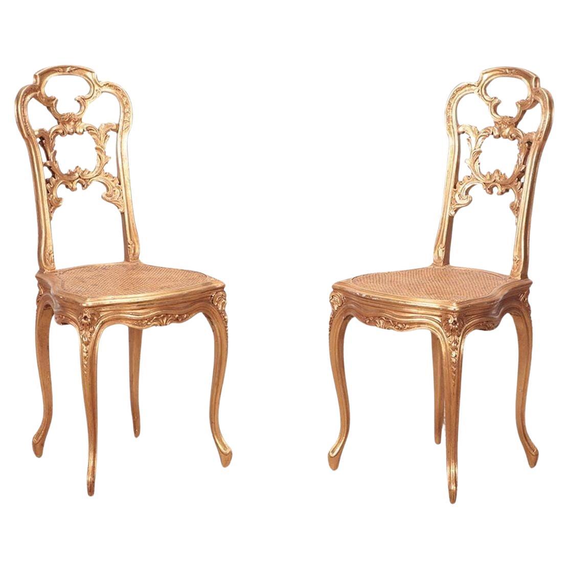 French Pair of Carved Giltwood Side Chairs, c. 1910's For Sale