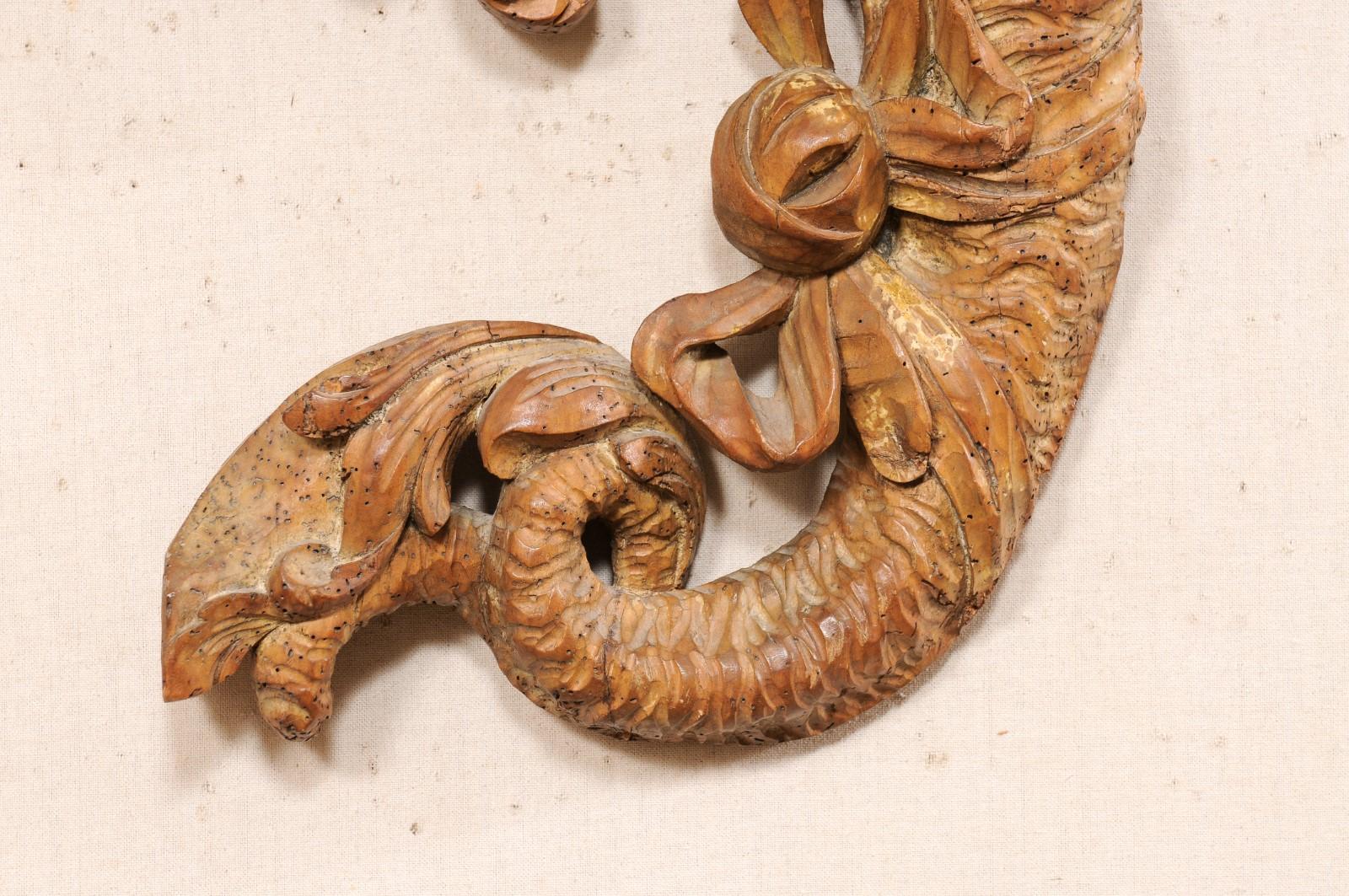 French Pair of Carved-Wood Cornucopia Wall Plaques, Turn of the 18th and 19th C. For Sale 3