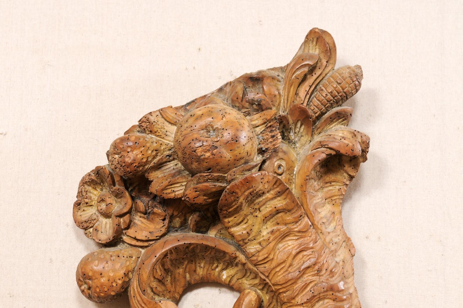 French Pair of Carved-Wood Cornucopia Wall Plaques, Turn of the 18th and 19th C. For Sale 4