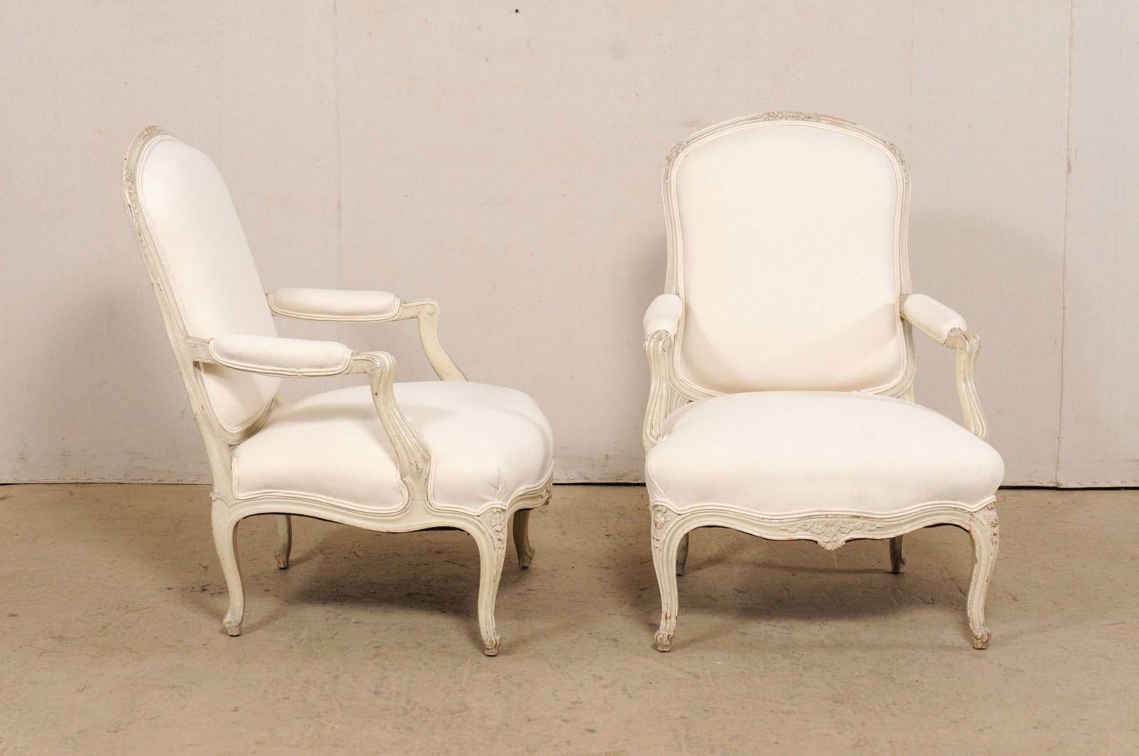 French Pair of Carved-Wood & Newly Upholstered Armchairs from the Early 20th C In Good Condition For Sale In Atlanta, GA