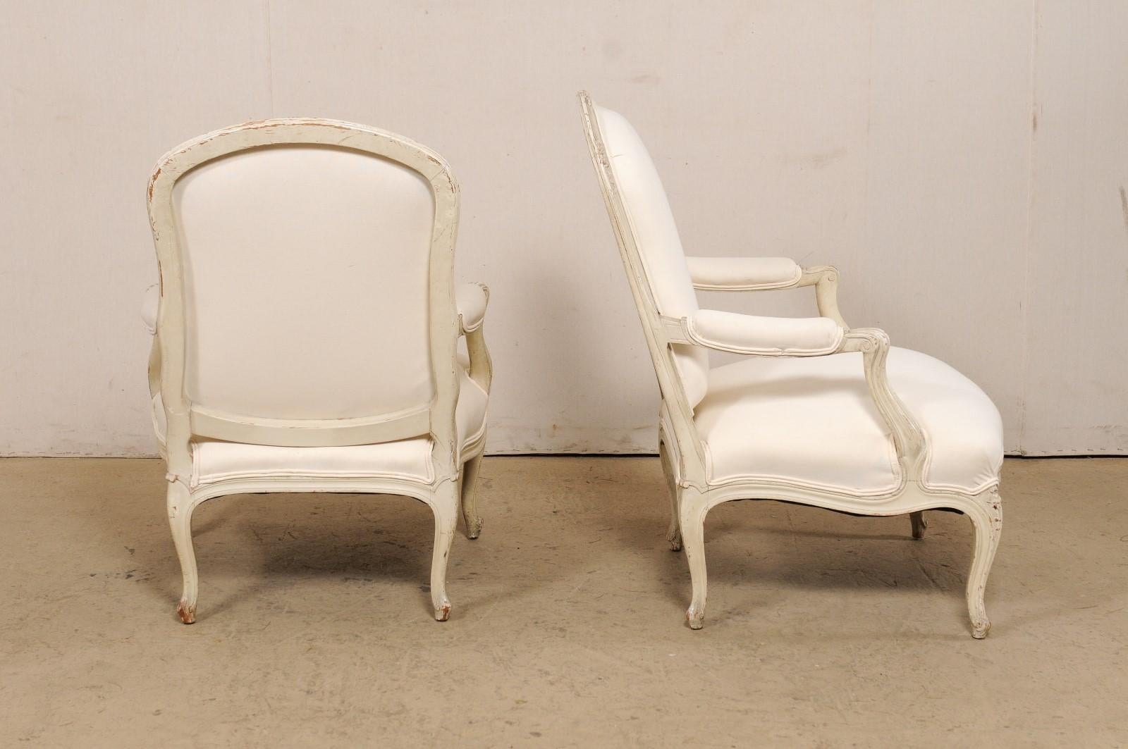 French Pair of Carved-Wood & Newly Upholstered Armchairs from the Early 20th C For Sale 2