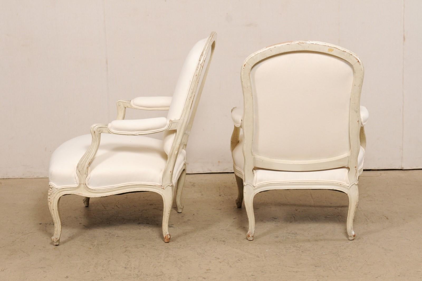 French Pair of Carved-Wood & Newly Upholstered Armchairs from the Early 20th C For Sale 3