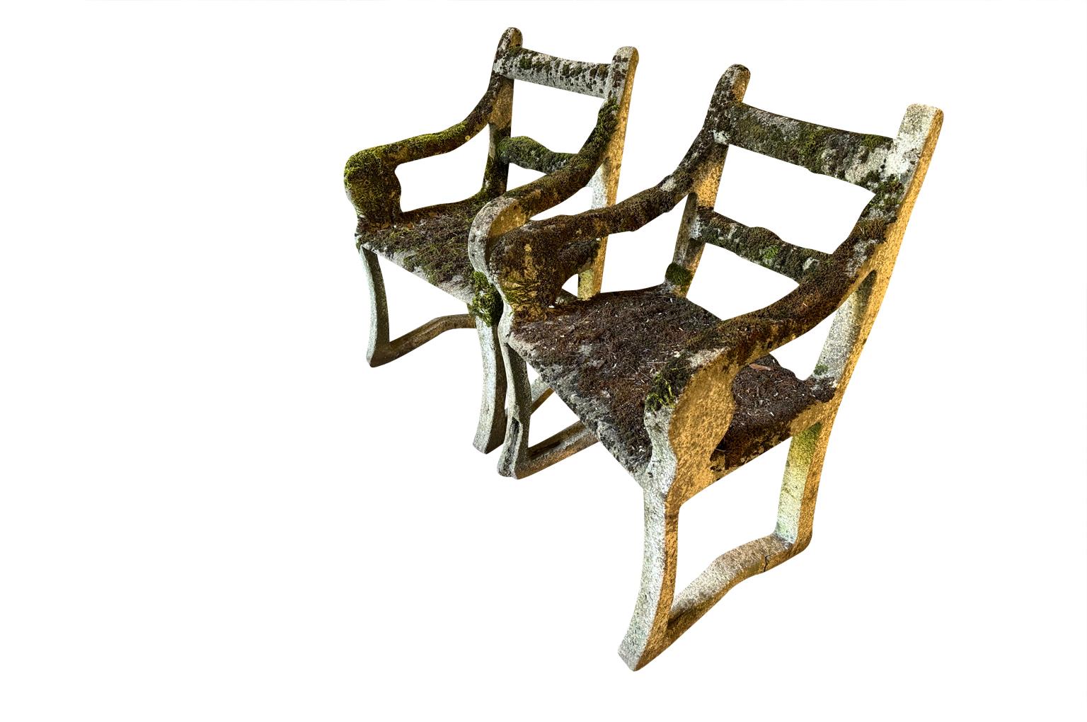 20th Century French Pair Of Cement Garden Chairs