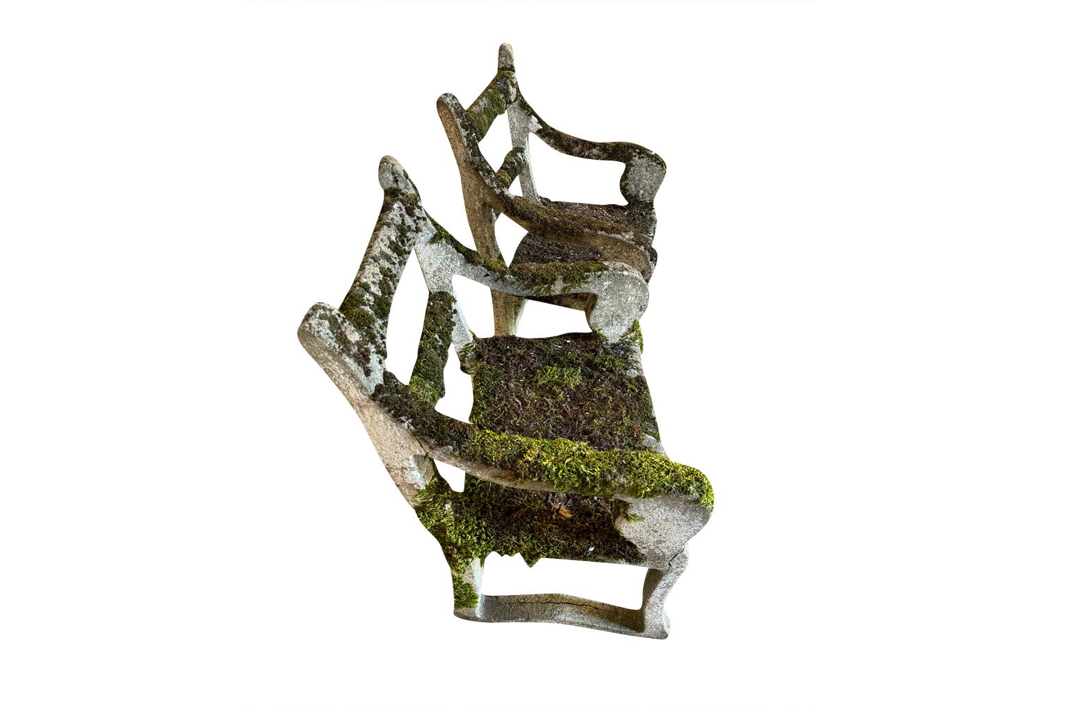 French Pair Of Cement Garden Chairs 1