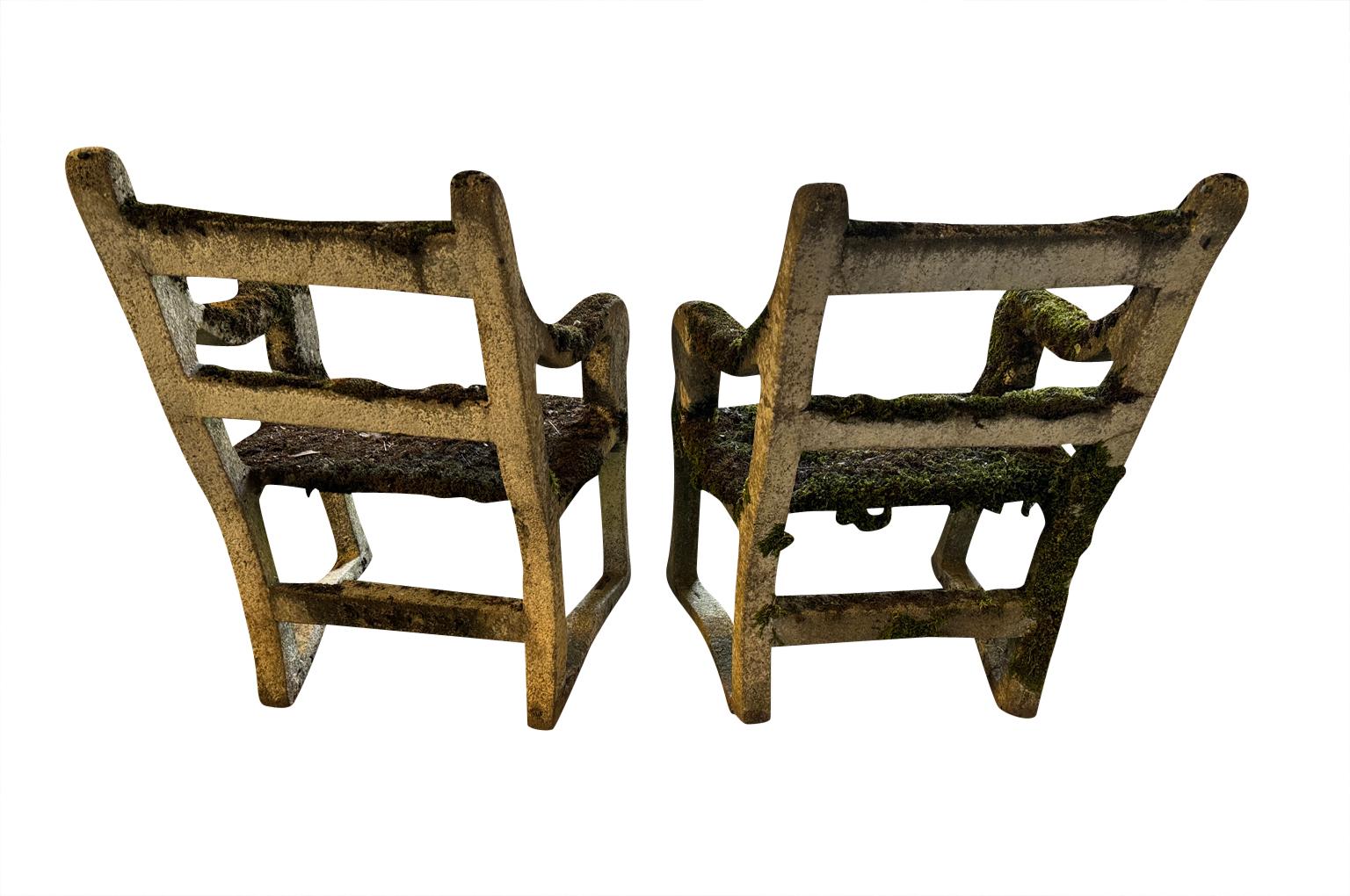 French Pair Of Cement Garden Chairs 2