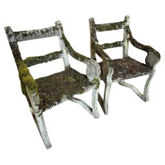 French Pair Of Cement Garden Chairs
