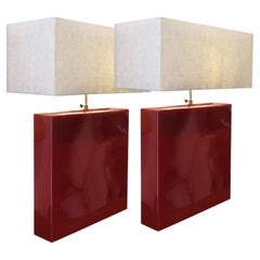 French Pair of Ceramic Table Lamps with Burgundy Glaze, 1960s