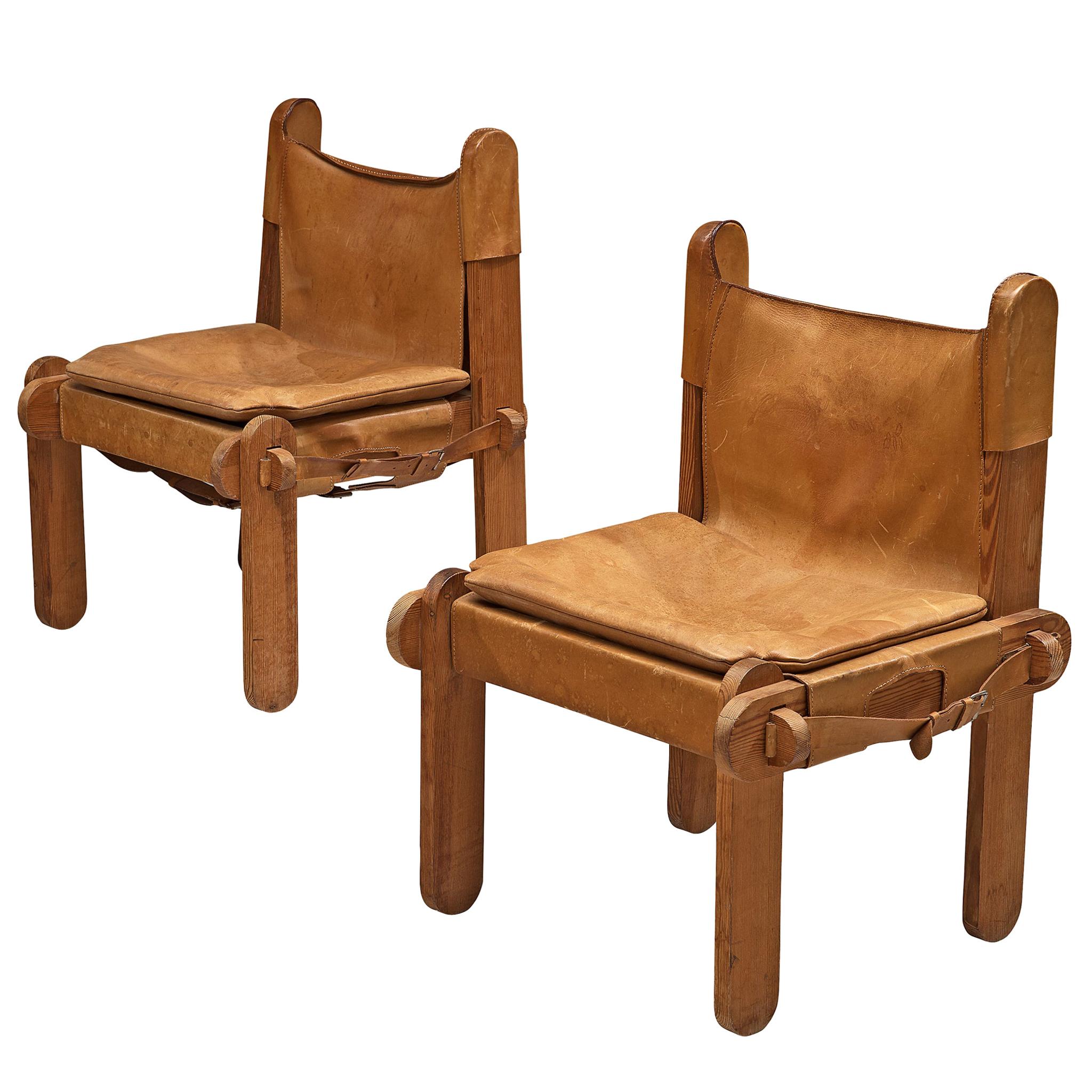 French Pair of Chairs in Cognac Leather