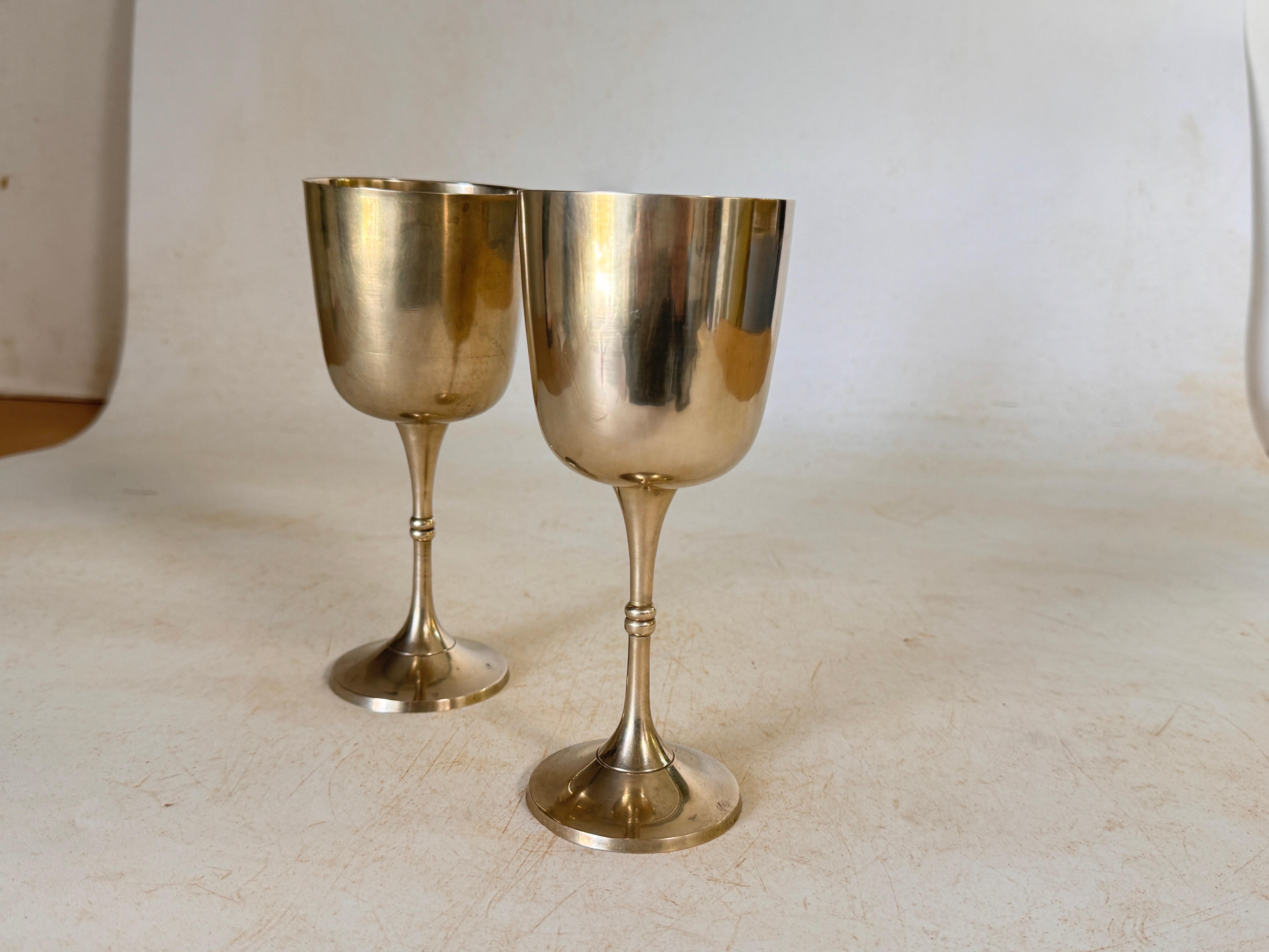 French Pair of Chalices in metal circa 1960 France Silvered Color For Sale 5