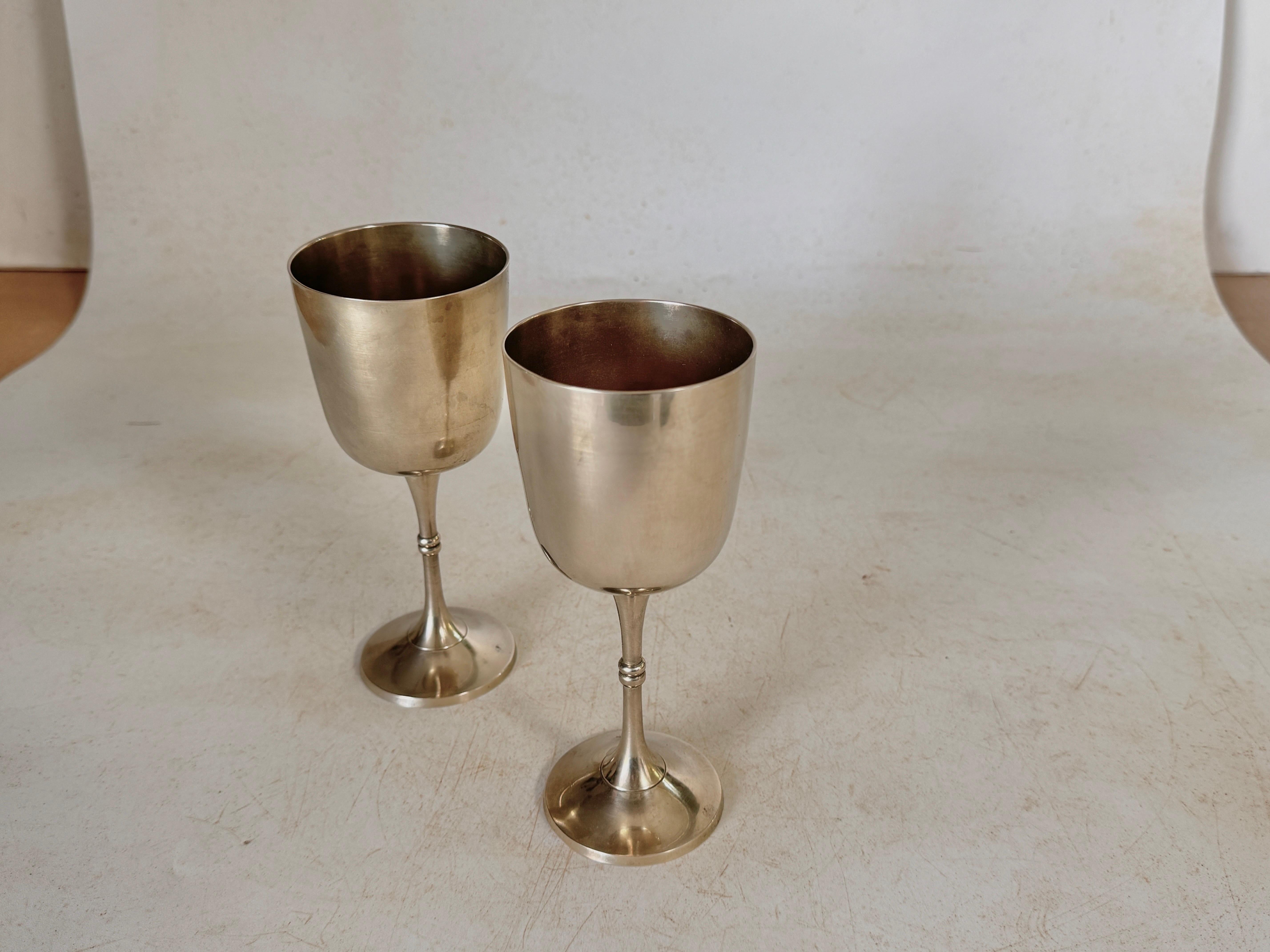 French Pair of Chalices in metal circa 1960 France Silvered Color For Sale 6