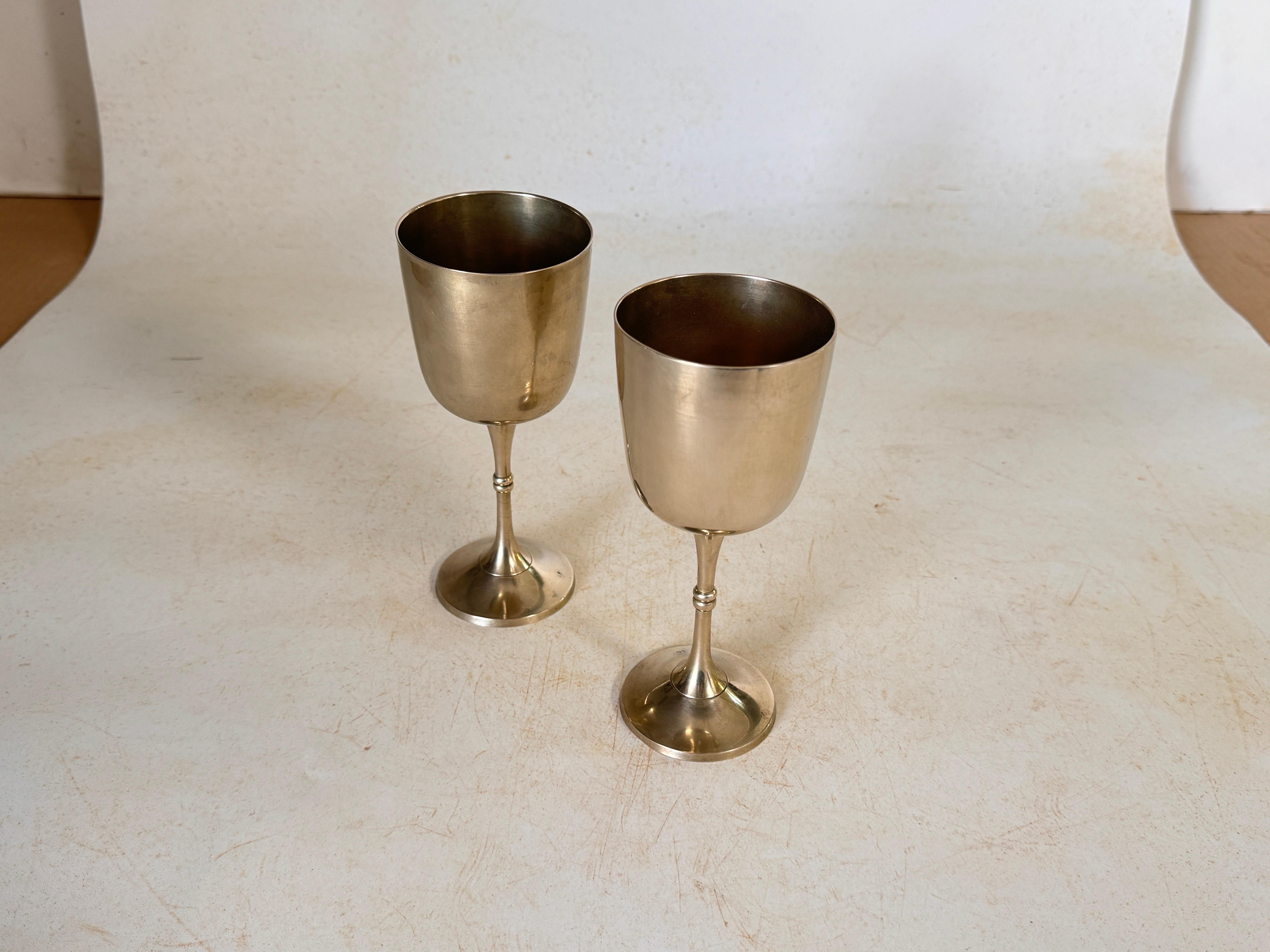 French Pair of Chalices in metal circa 1960 France Silvered Color For Sale 7