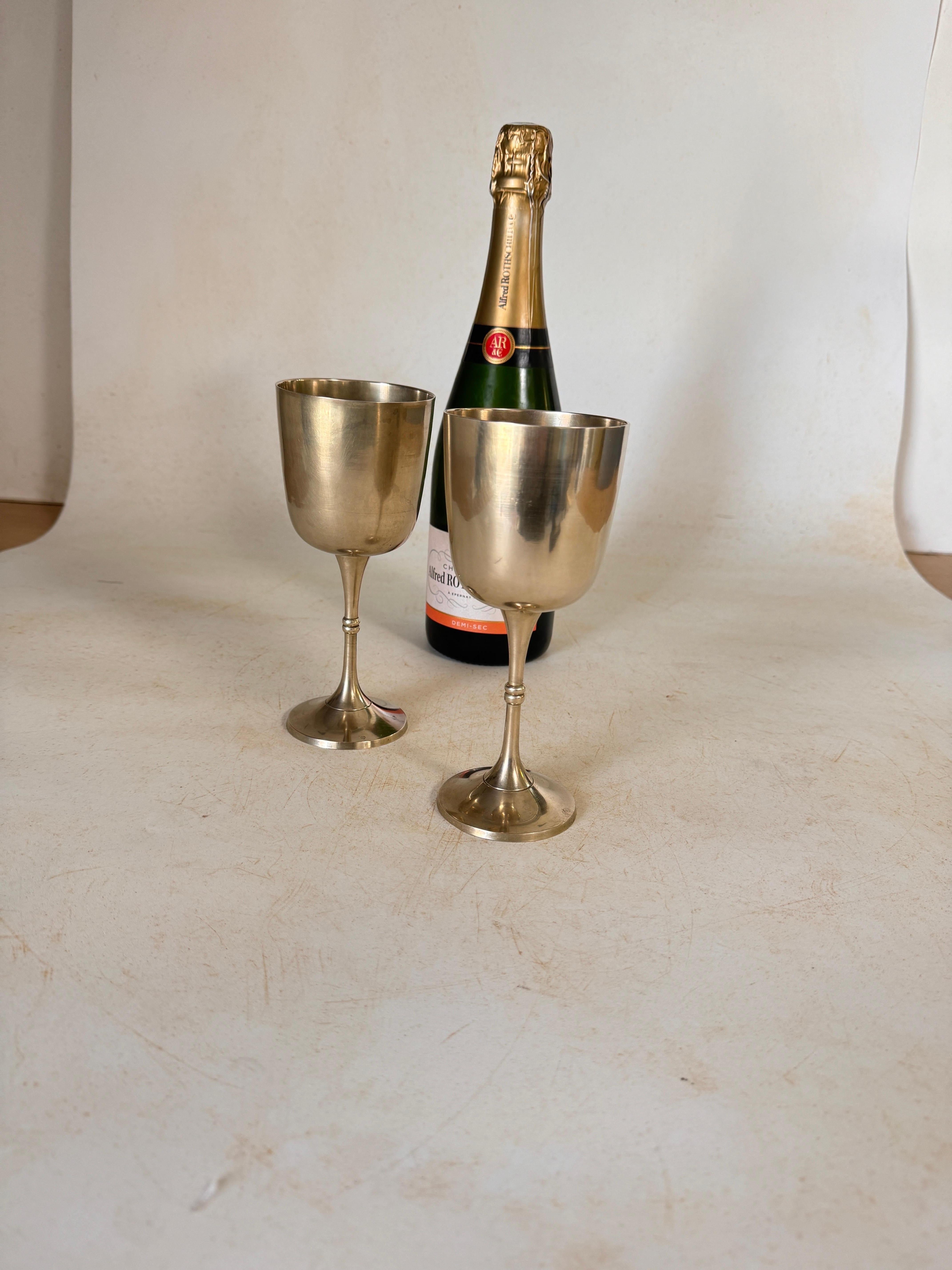 Mid-Century Modern French Pair of Chalices in metal circa 1960 France Silvered Color For Sale