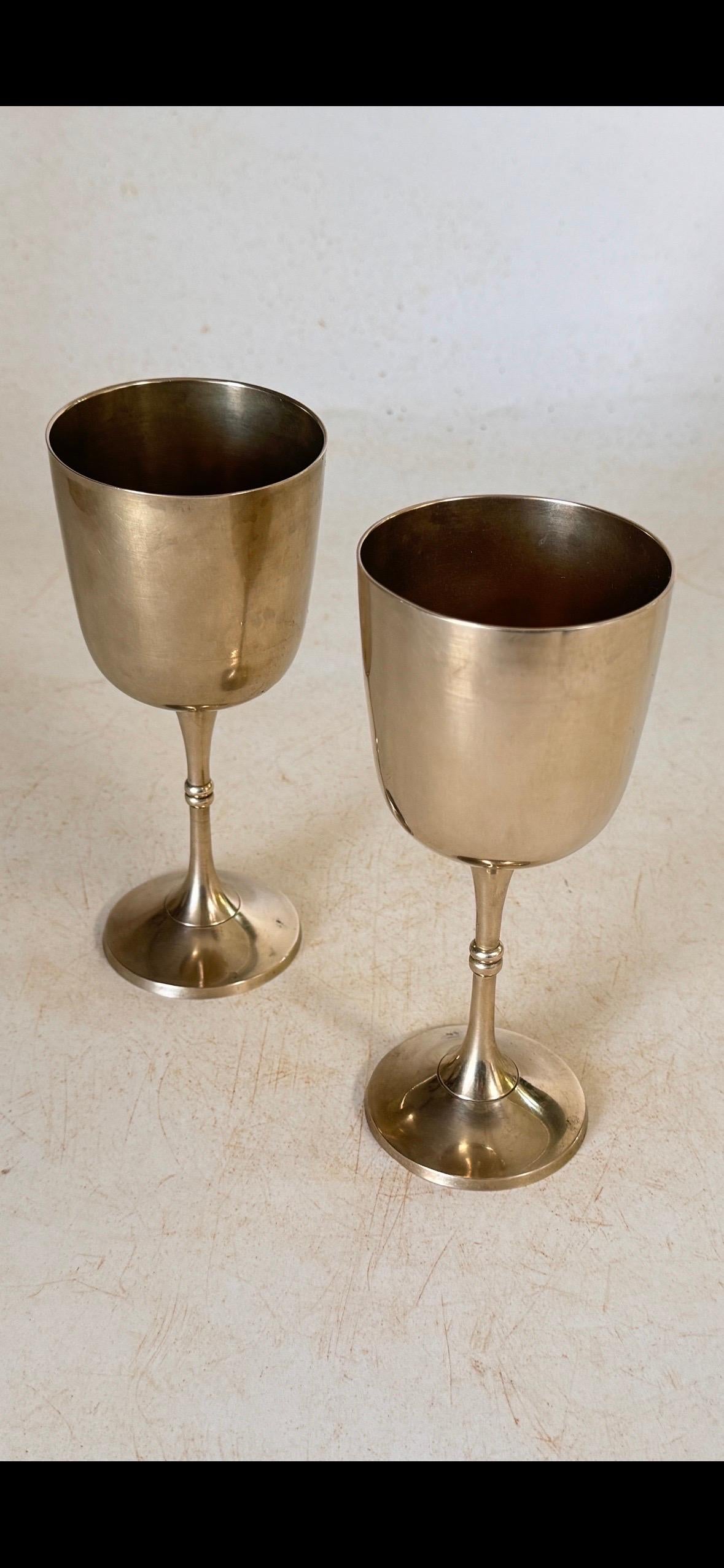 French Pair of Chalices in metal circa 1960 France Silvered Color In Good Condition For Sale In Auribeau sur Siagne, FR