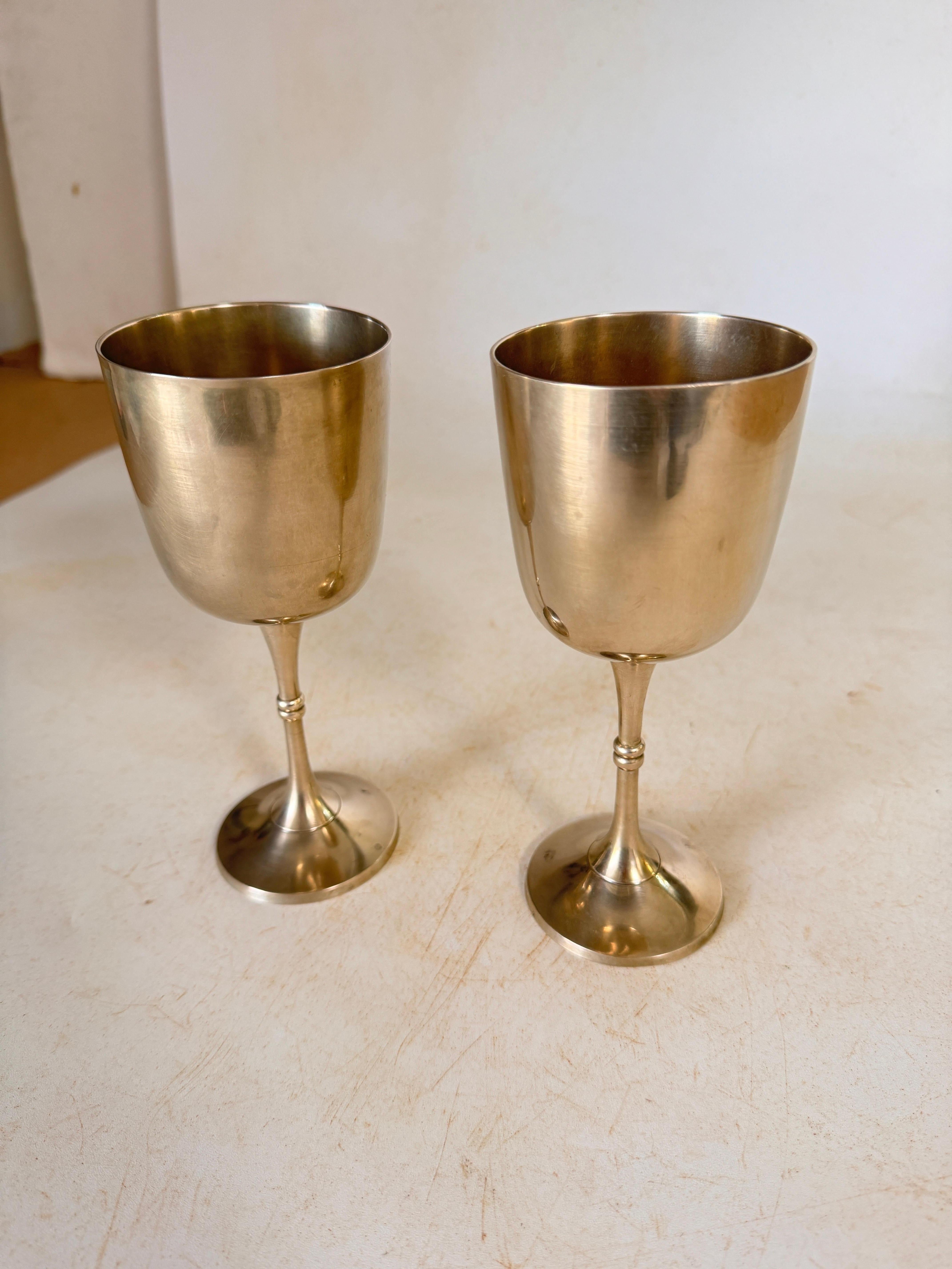 French Pair of Chalices in metal circa 1960 France Silvered Color For Sale 1