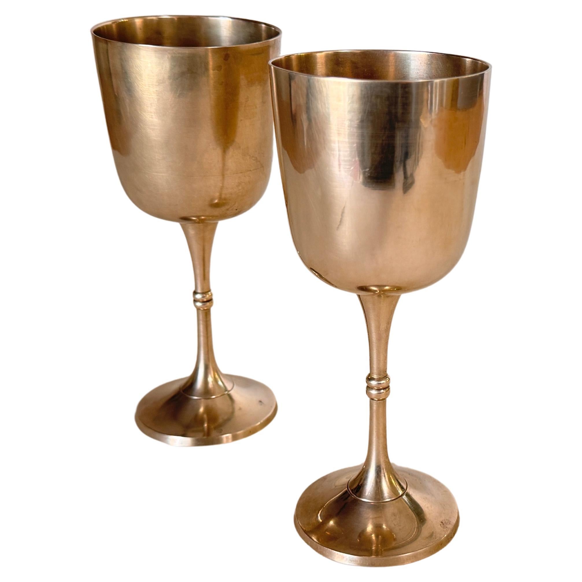 French Pair of Chalices in metal circa 1960 France Silvered Color For Sale