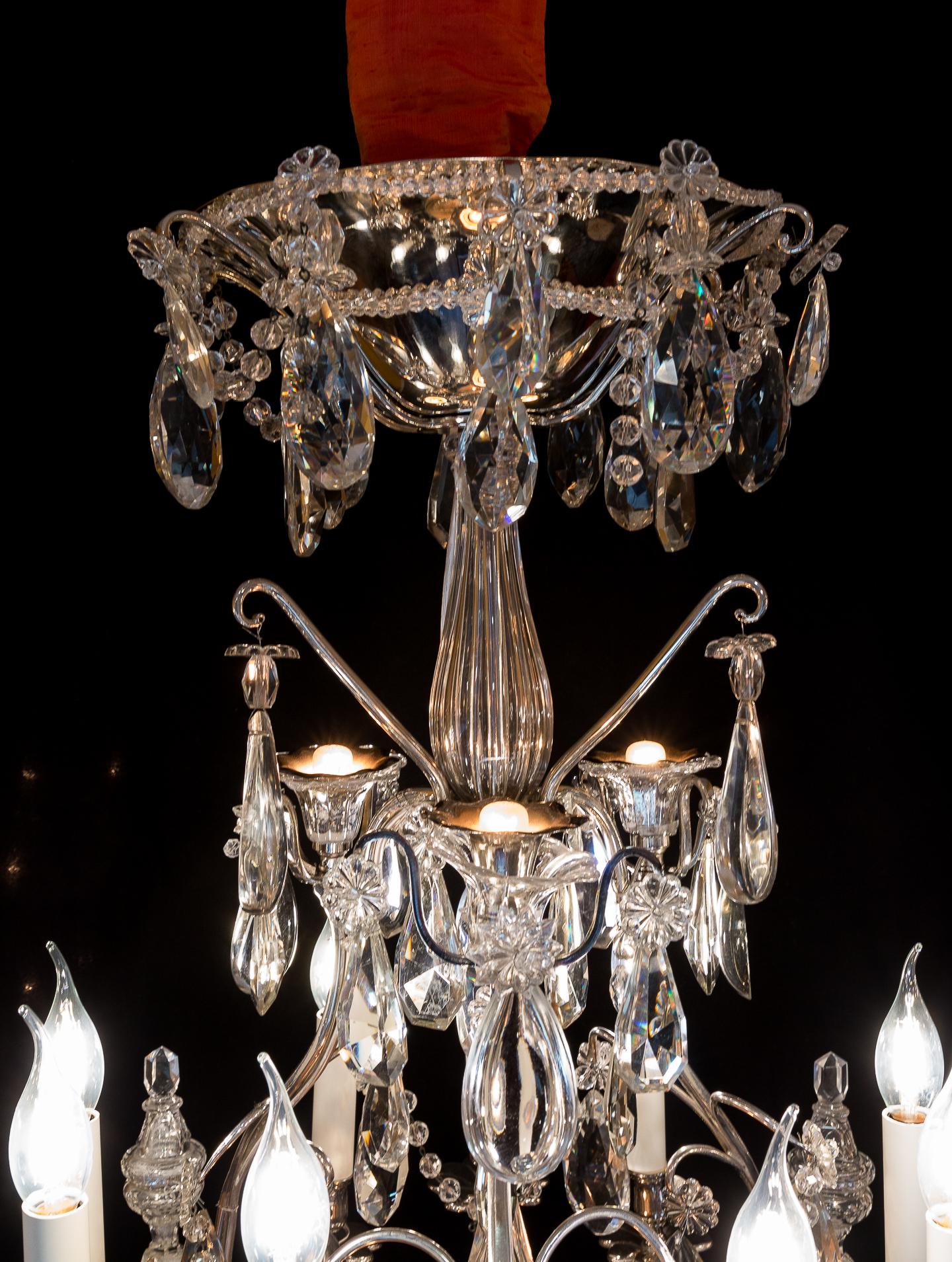 French Pair of Chandeliers by Baguès and Baccarat, Silver-Plate and Cut Crystal For Sale 6
