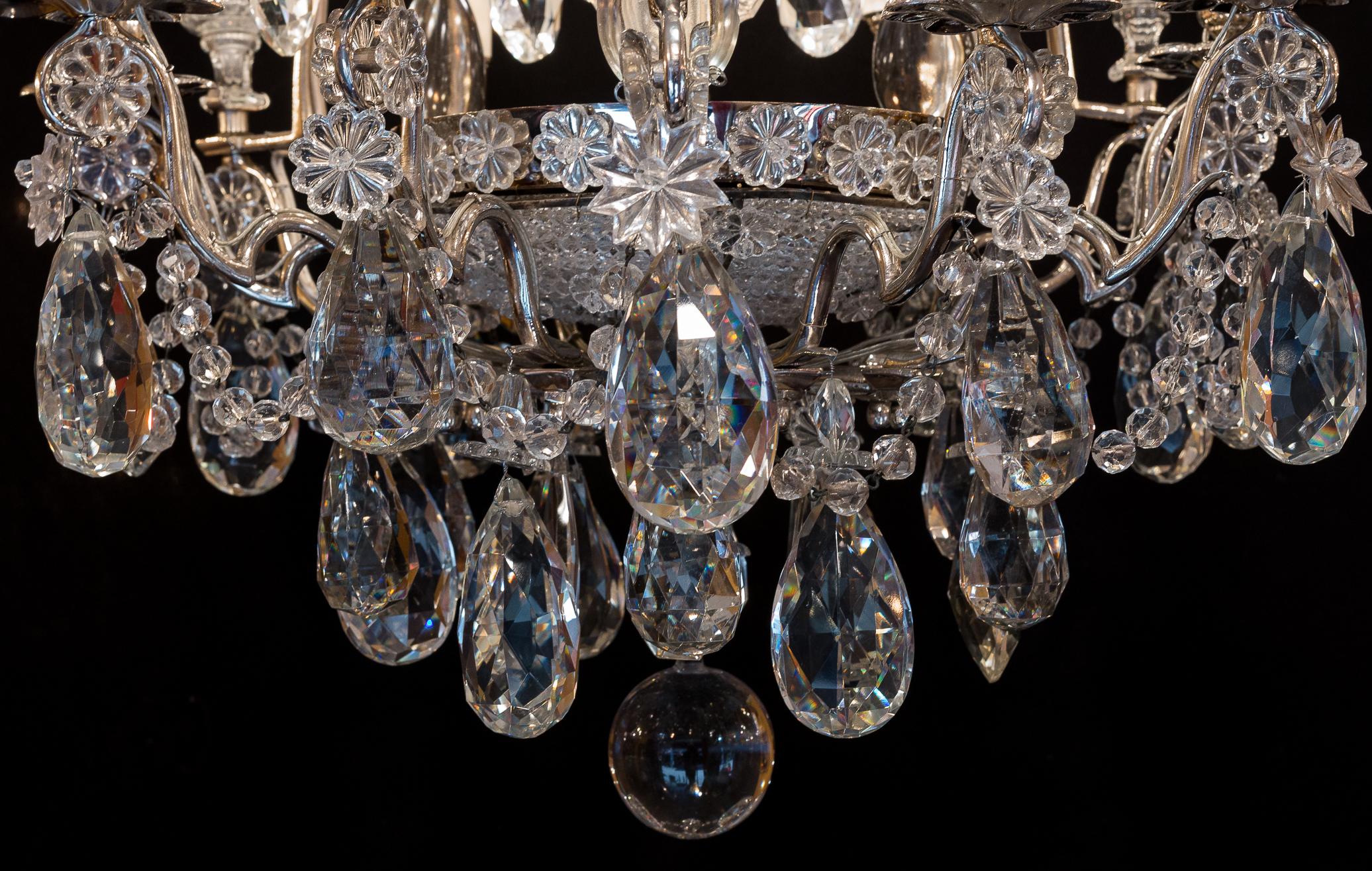 French Pair of Chandeliers by Baguès and Baccarat, Silver-Plate and Cut Crystal For Sale 9