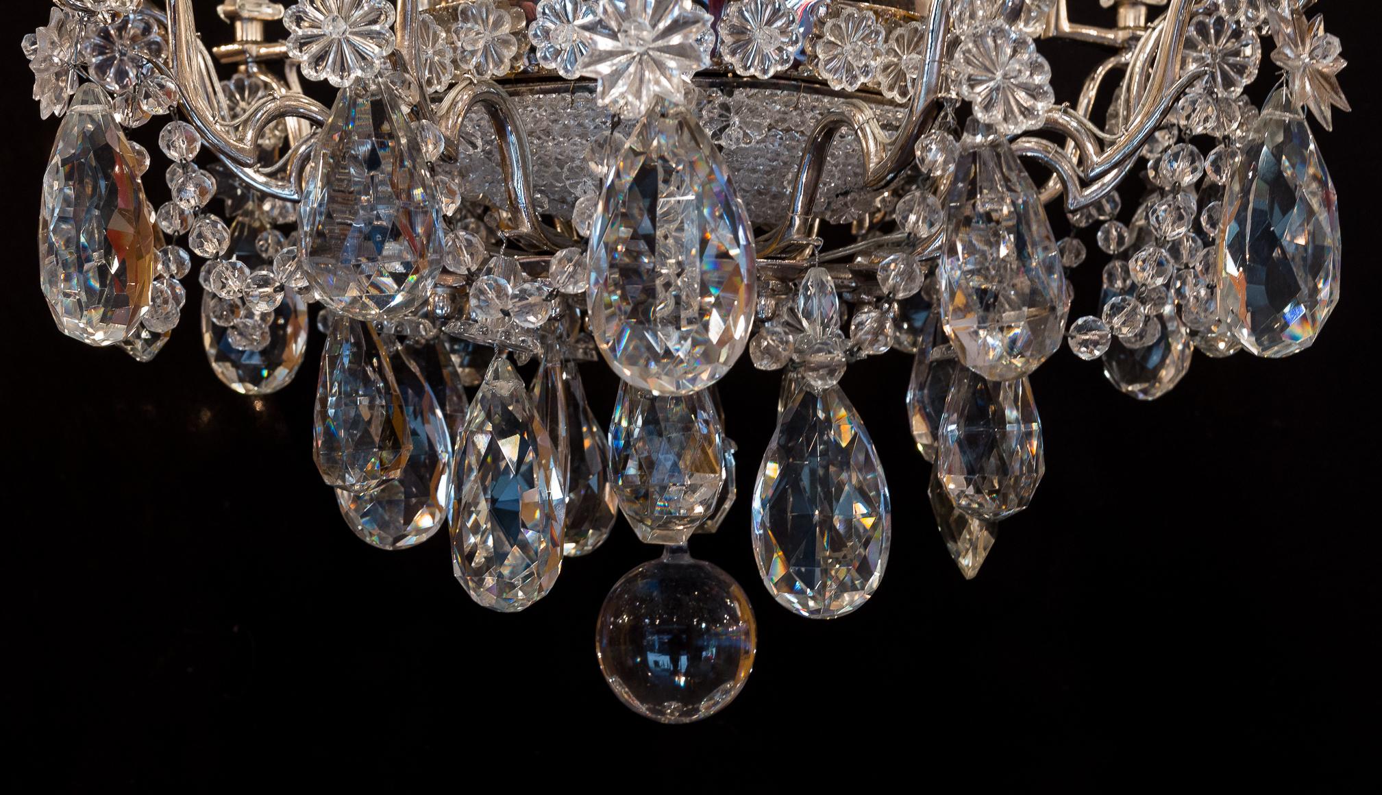 French Pair of Chandeliers by Baguès and Baccarat, Silver-Plate and Cut Crystal For Sale 12