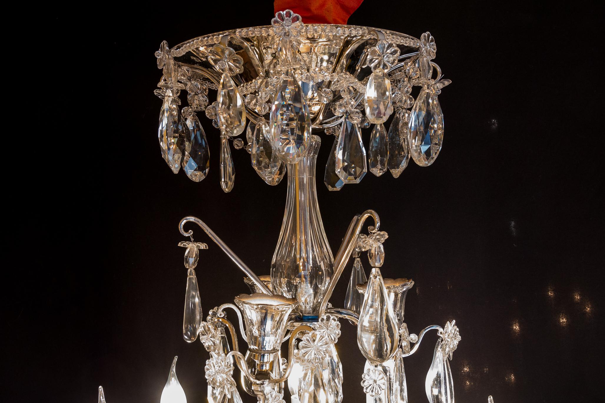 19th Century French Pair of Chandeliers by Baguès and Baccarat, Silver-Plate and Cut Crystal For Sale