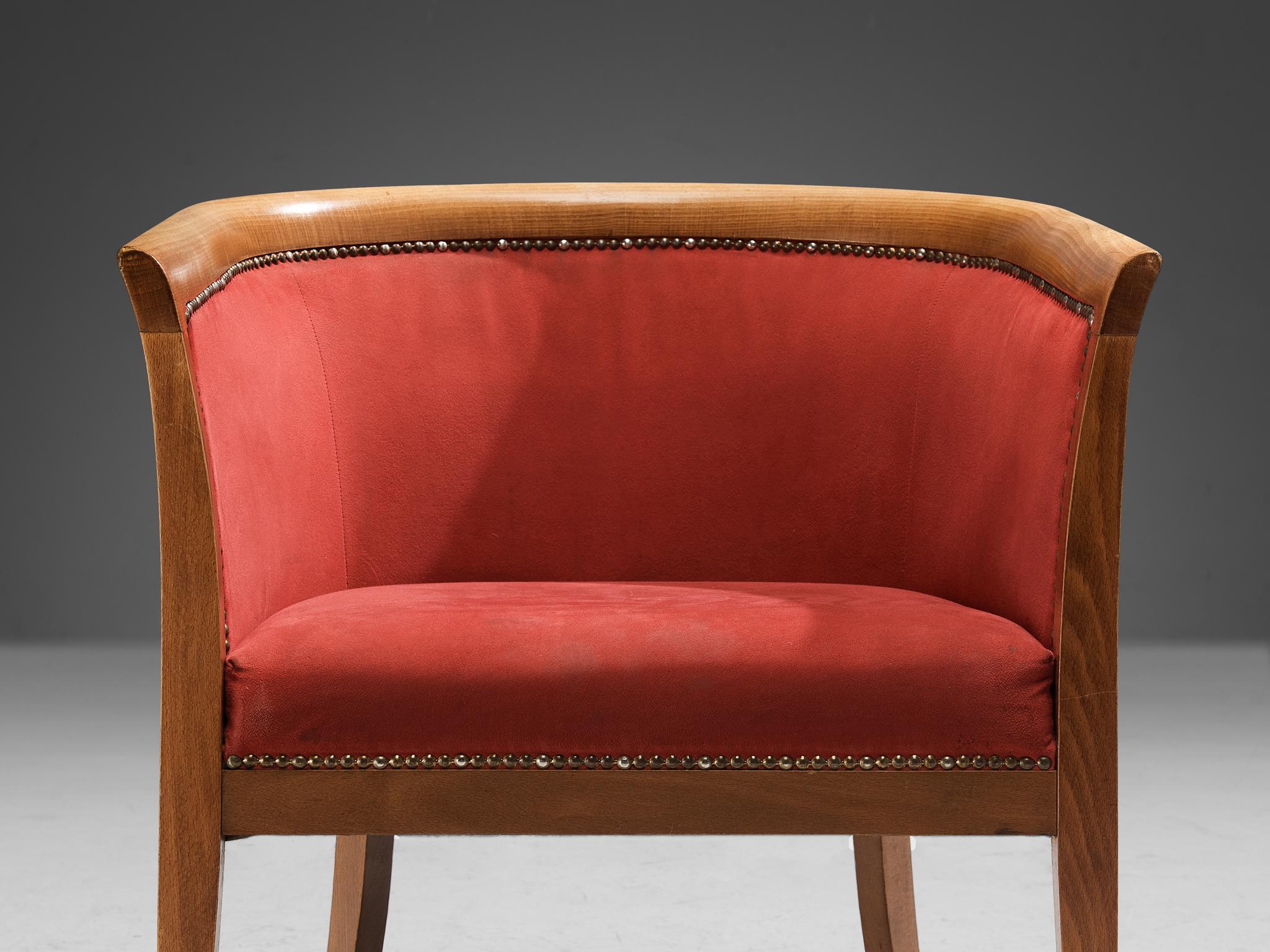 French Pair of Club Chairs in Red Upholstery 1