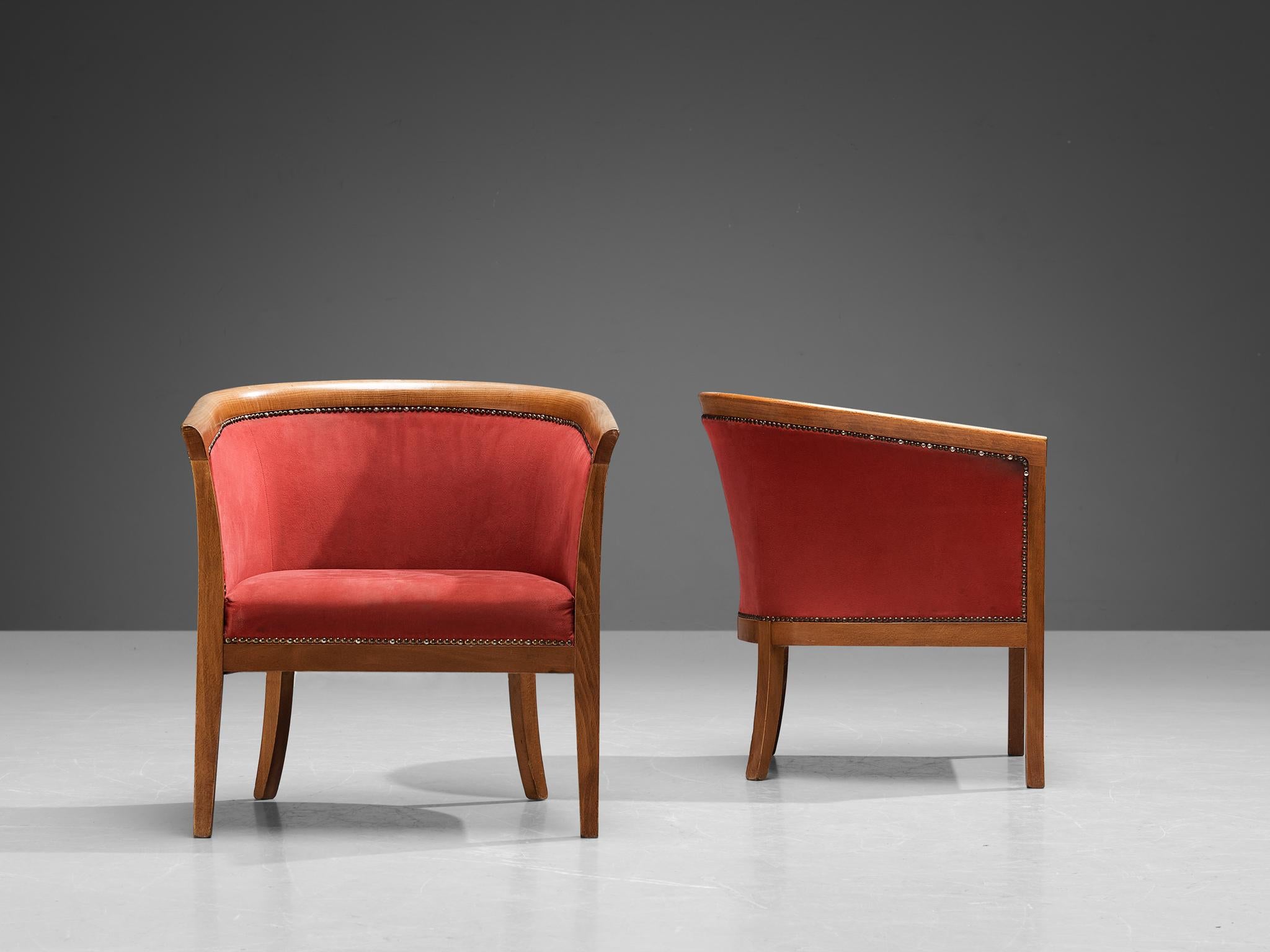 French Pair of Club Chairs in Red Upholstery 2