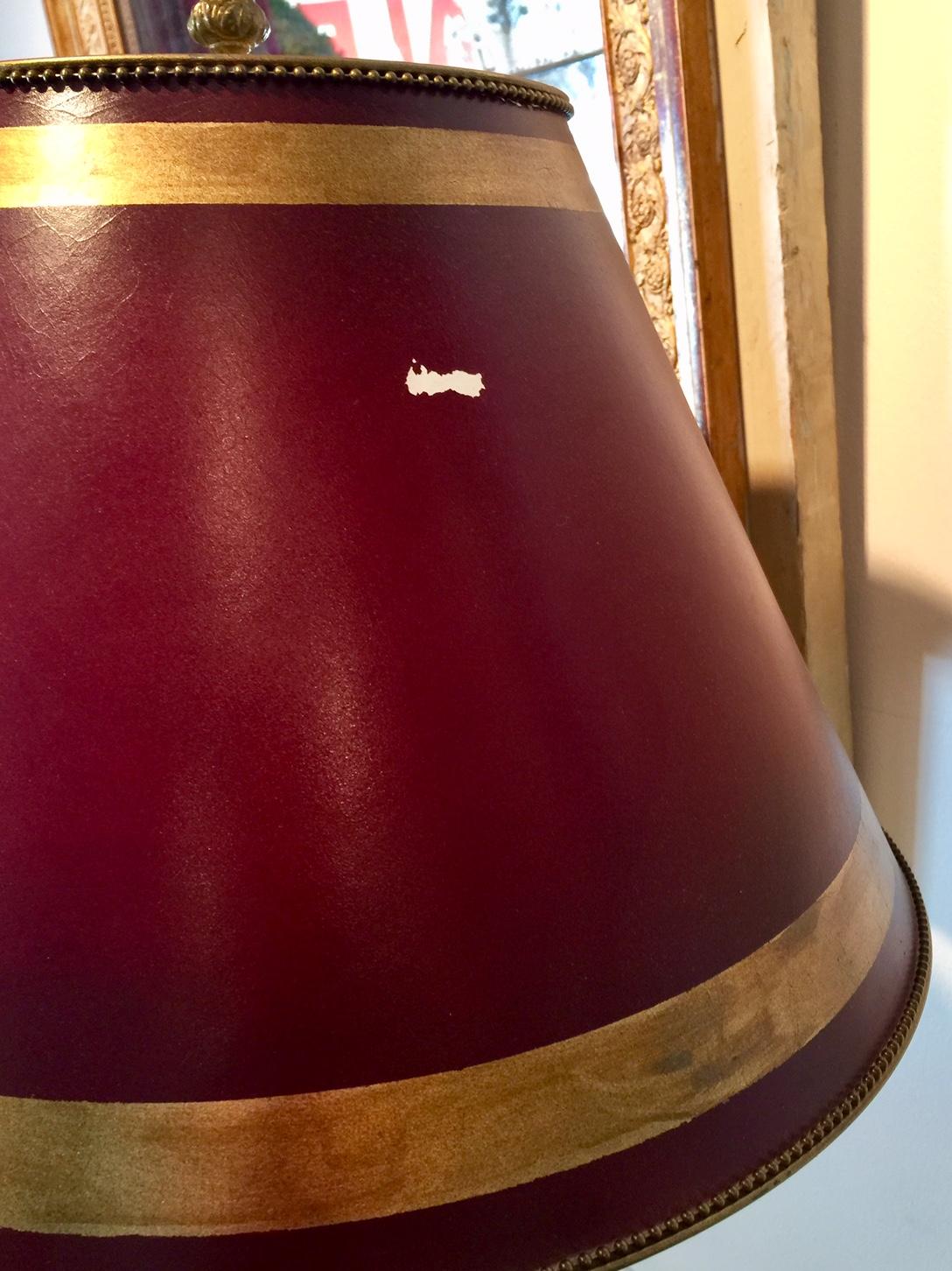 French Pair of Column Lamps with Burgundy Red Parchment Shades 2