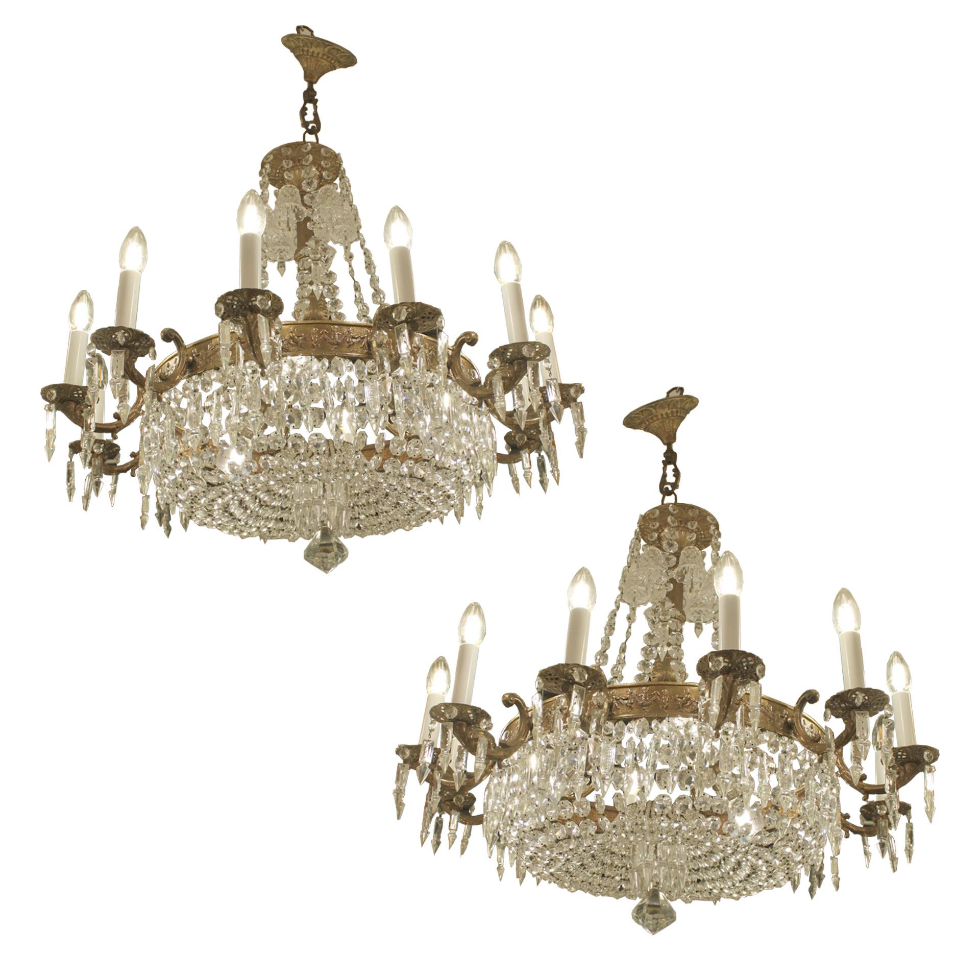 French Pair of Crystal Chandeliers 1880 circa