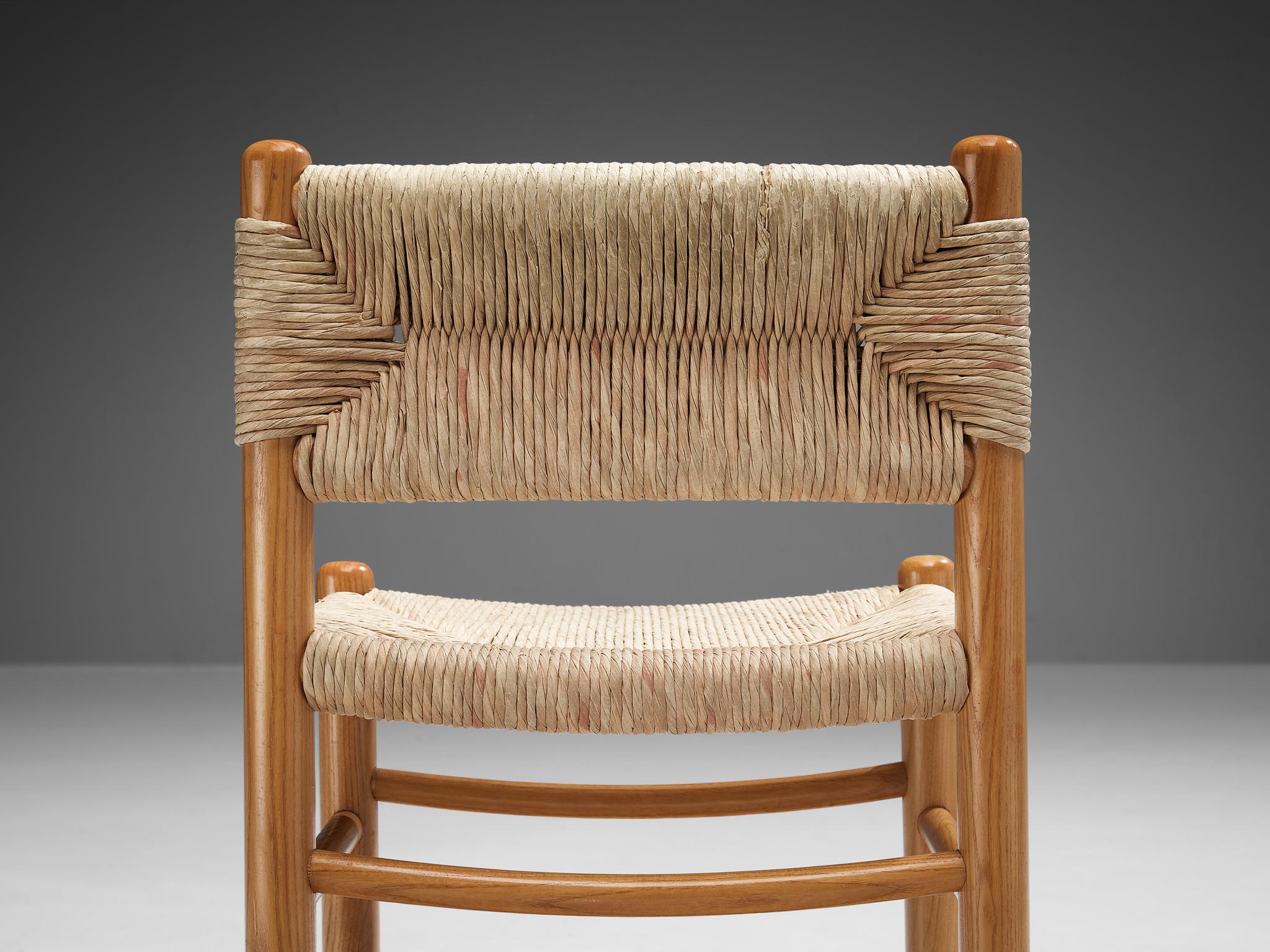 Mid-20th Century French Pair of Dining Chairs in Ash and Straw