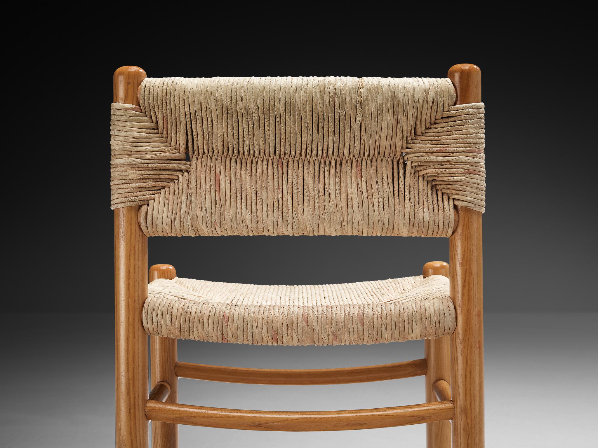Paire de chaises de salle à manger français en frêne et paille Bon état - En vente à Waalwijk, NL